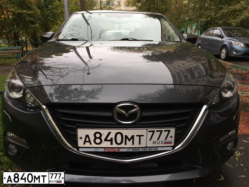 Фото автомобиля MAZDA 3, 2014 — госномер А840МТ777. Цвет: ТЕМНО-СЕРЫЙ