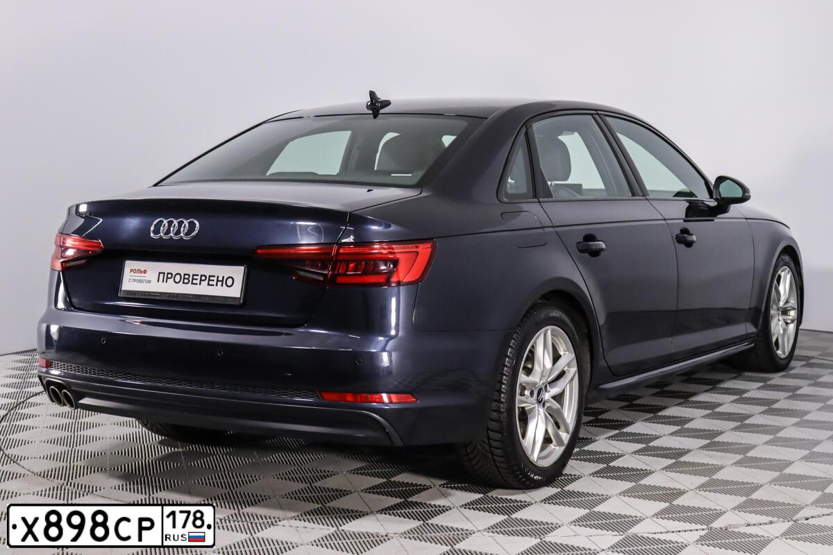 Фото автомобиля AUDI A4, 2017 — госномер Н906ТК198. Цвет: ЧЕРНО-СИНИЙ