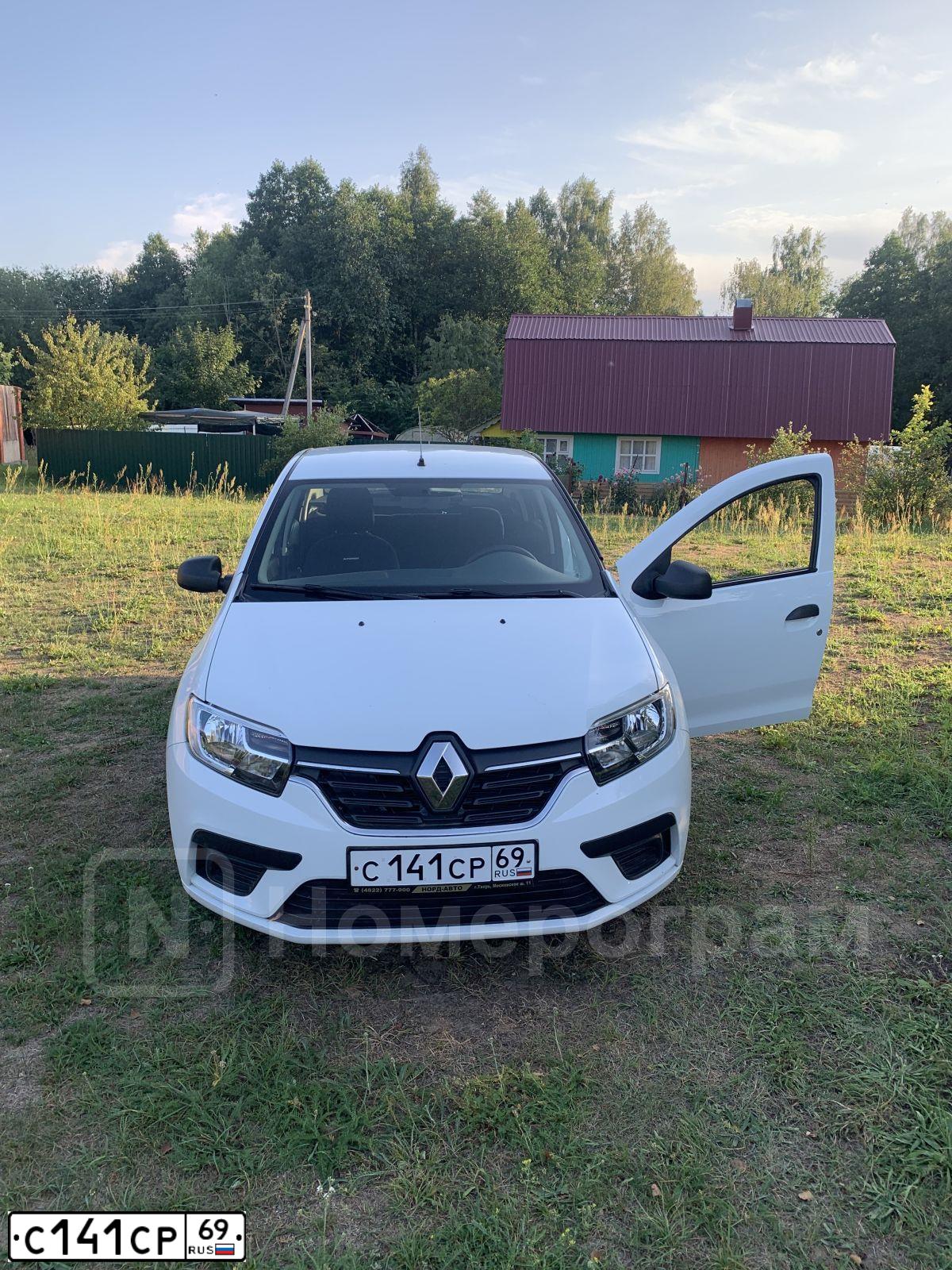 Фото автомобиля RENAULT LOGAN, 2020 — госномер С141СР69. Цвет: БЕЛЫЙ