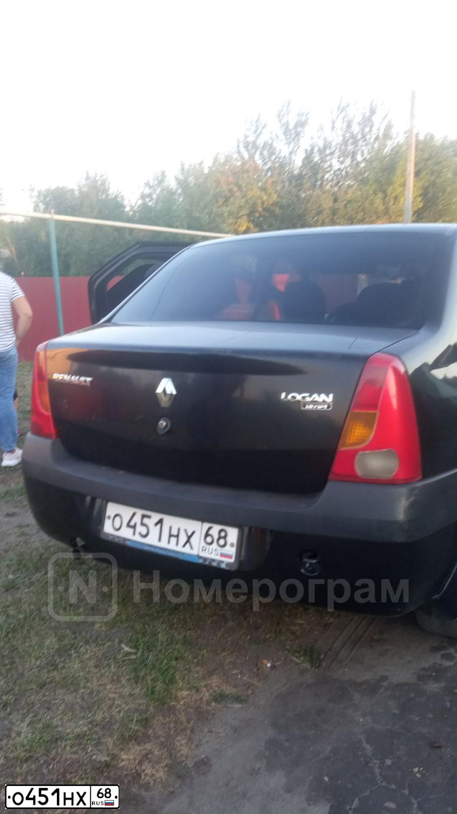 Фото автомобиля RENAULT LOGAN, 2009 — госномер О451НХ68. Цвет: ЧЕРНЫЙ