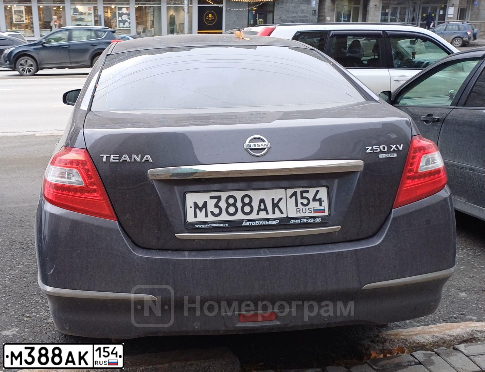 Фото автомобиля NISSAN TEANA, 2011 — госномер М388АК154. Цвет: СЕРО-СИРЕНЕВЫЙ