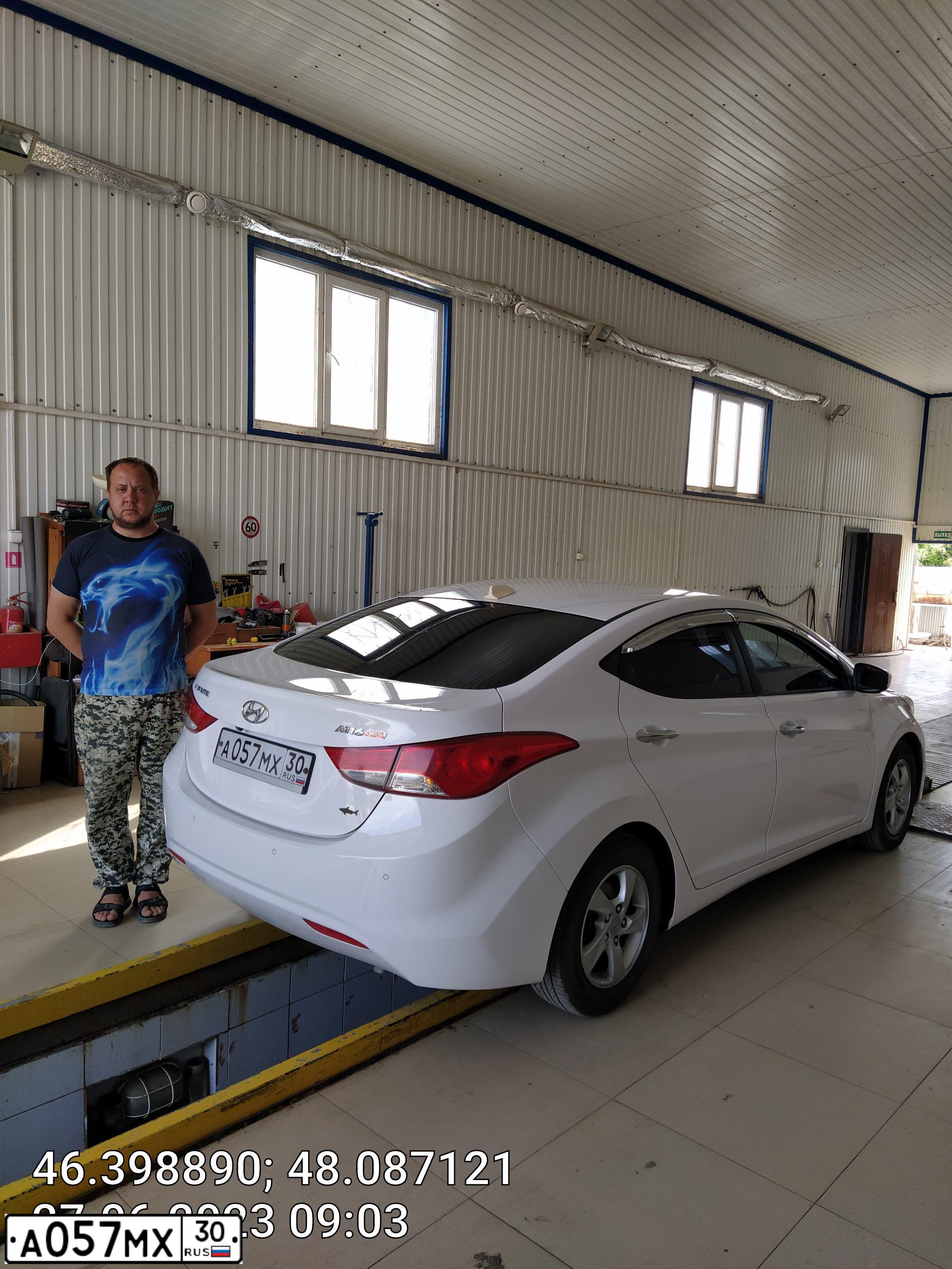Фото автомобиля HYUNDAI AVANTE, 2012 — госномер А057МХ30. Цвет: Белый