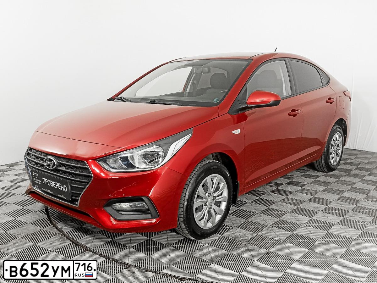 Фото автомобиля HYUNDAI SOLARIS, 2019 — госномер В652УМ716. Цвет: Красный