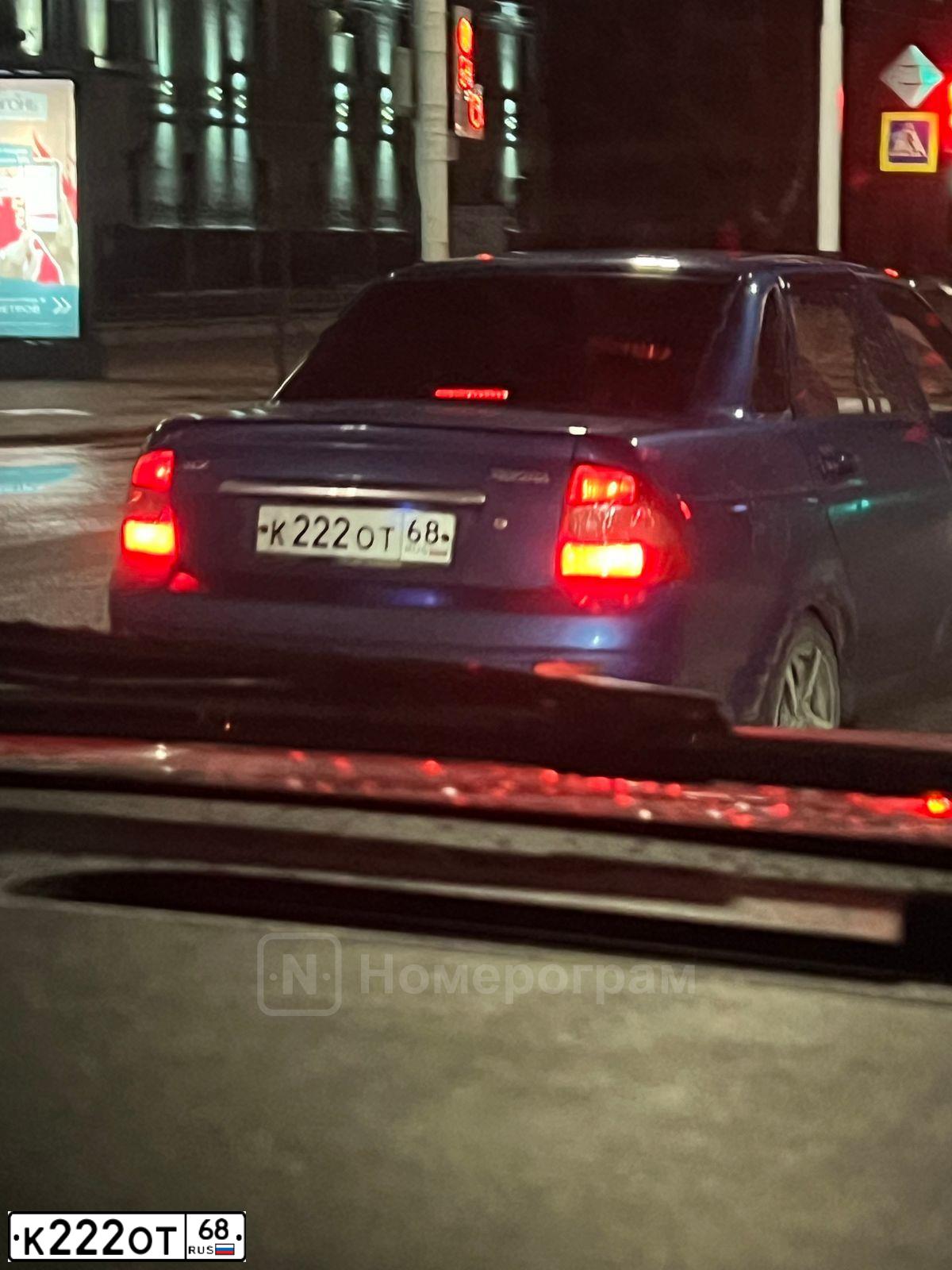 Фото автомобиля LADA 2170 PRIORA, 2007 — госномер К222ОТ68. Цвет: СИНИЙ