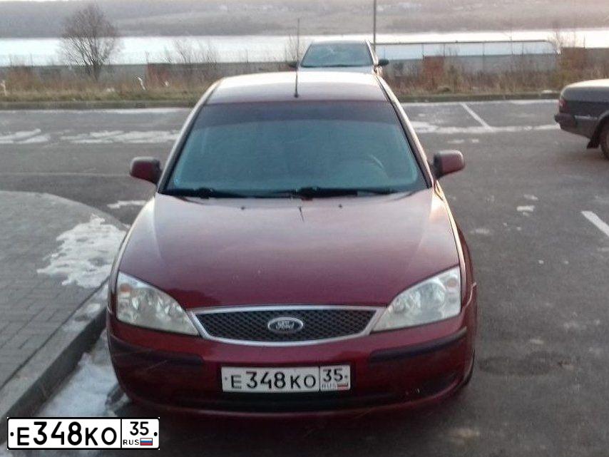 Фото автомобиля FORD MONDEO, 2004 — госномер Е348КО35. Цвет: ТЕМНО-КРАСНЫЙ