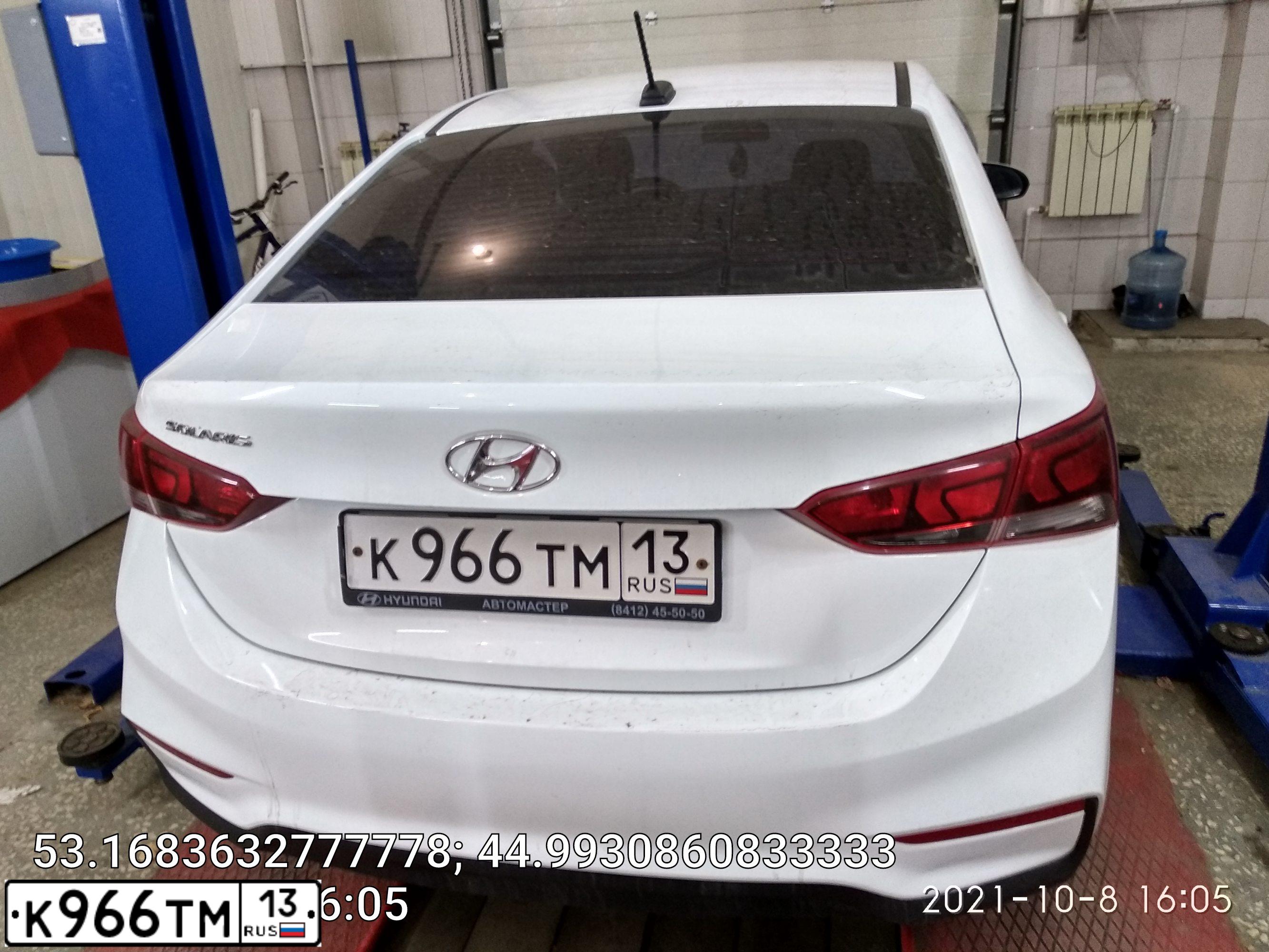 Фото автомобиля HYUNDAI SOLARIS, 2017 — госномер К966ТМ13. Цвет: БЕЛЫЙ