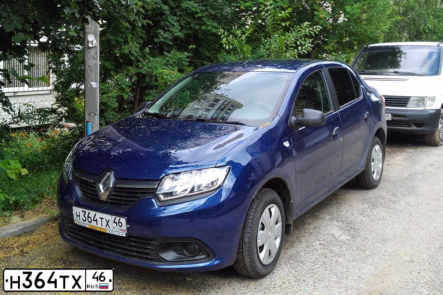 Фото автомобиля RENAULT LOGAN, 2018 — госномер Н364ТХ46. Цвет: СИНИЙ