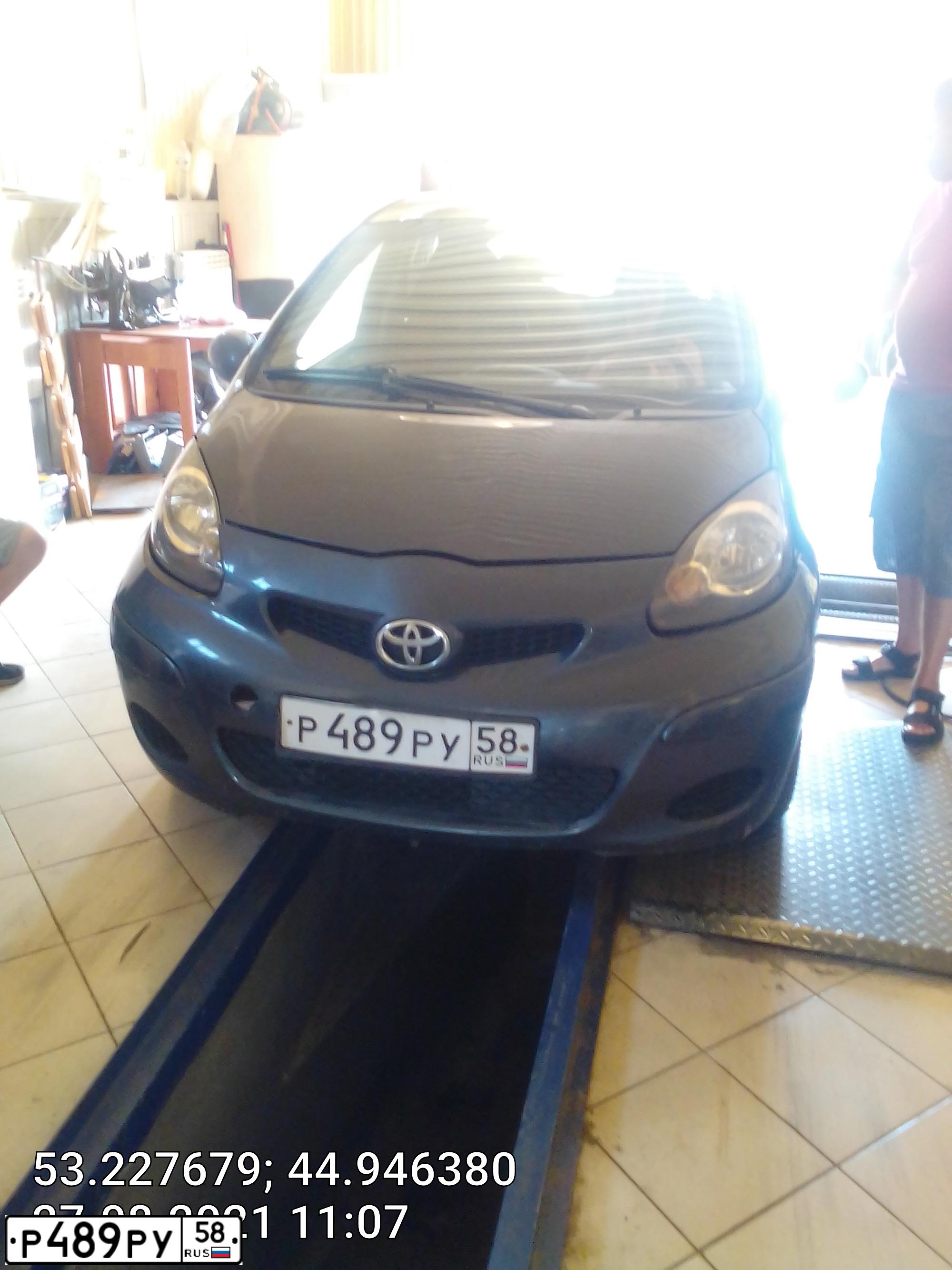 Фото автомобиля TOYOTA AYGO, 2007 — госномер Р489РУ58. Цвет: СЕРЫЙ