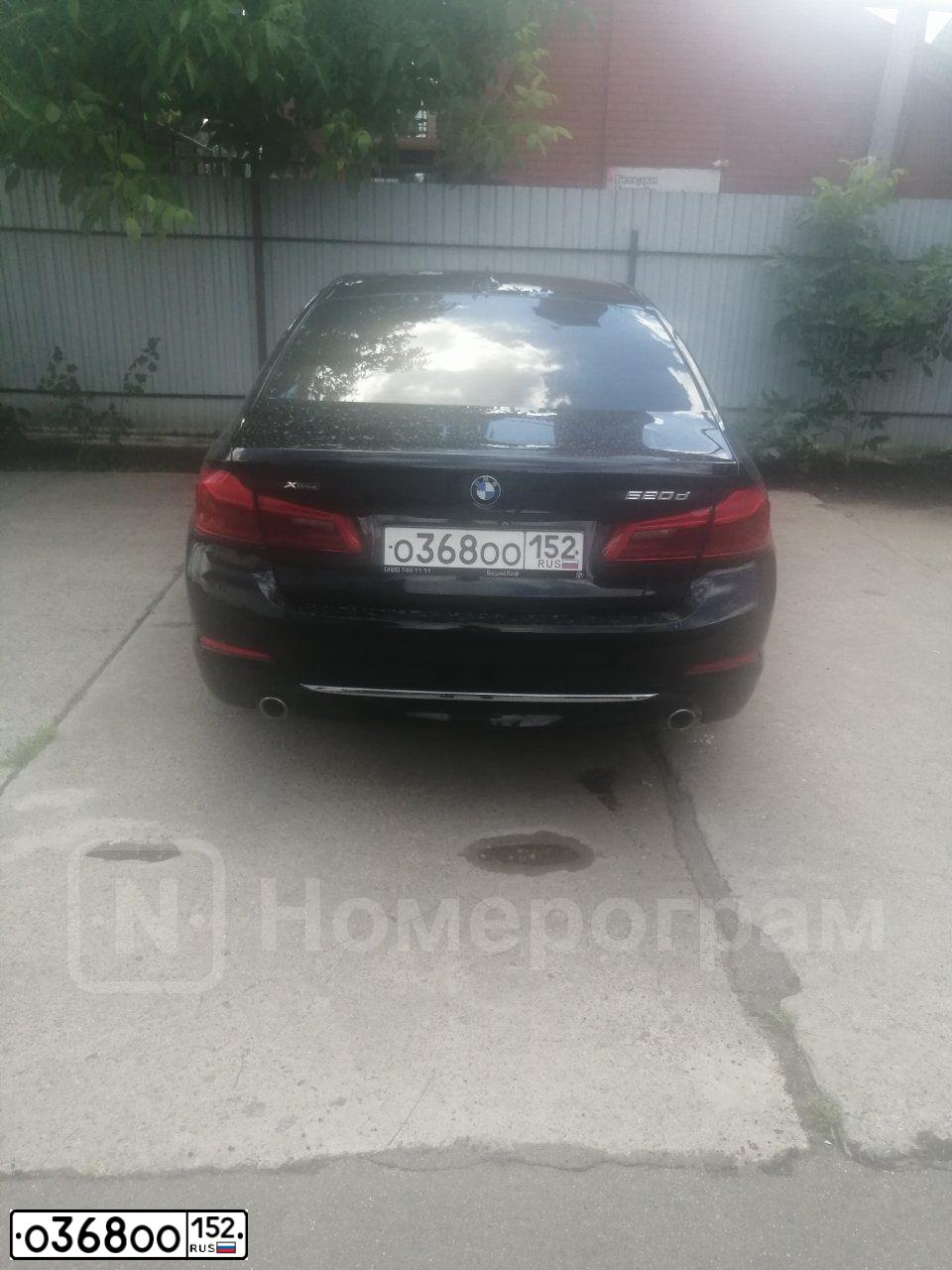 Фото автомобиля BMW SERIE 5, 2017 — госномер О368ОО152. Цвет: ЧЕРНЫЙ