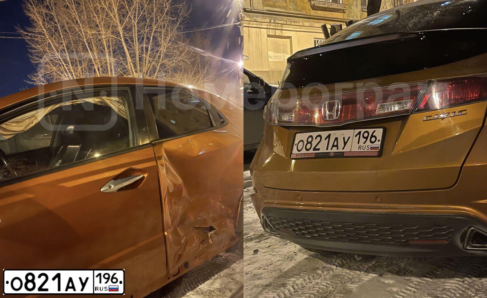 Фото автомобиля HONDA CIVIC, 2008 — госномер О821АУ196. Цвет: ОРАНЖЕВЫЙ