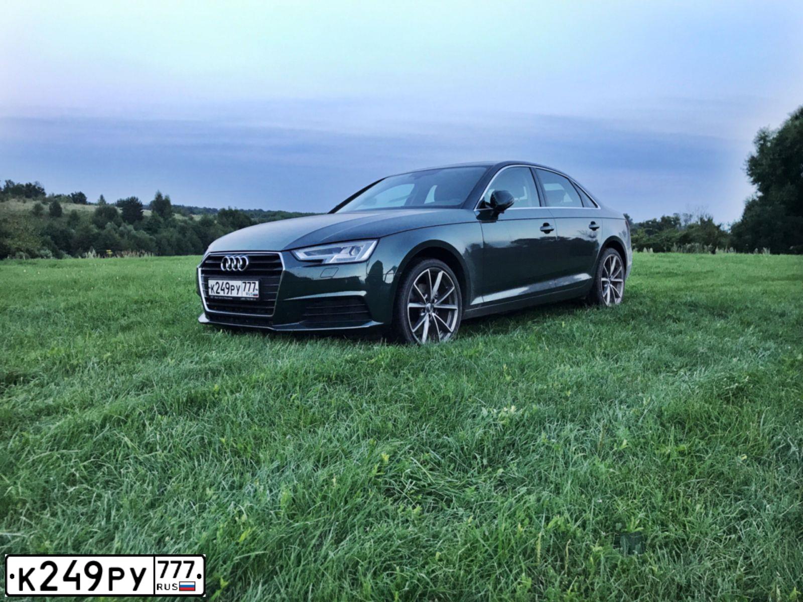 Фото автомобиля AUDI A4, 2017 — госномер К249РУ777. Цвет: Темно-зеленый