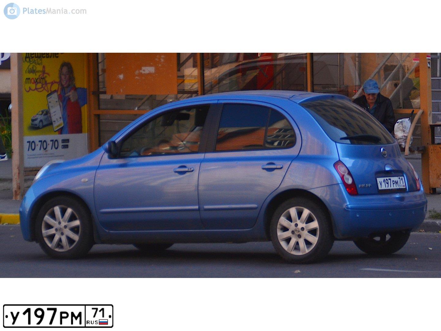 Фото автомобиля NISSAN MICRA, 2008 — госномер У197РМ71. Цвет: синий