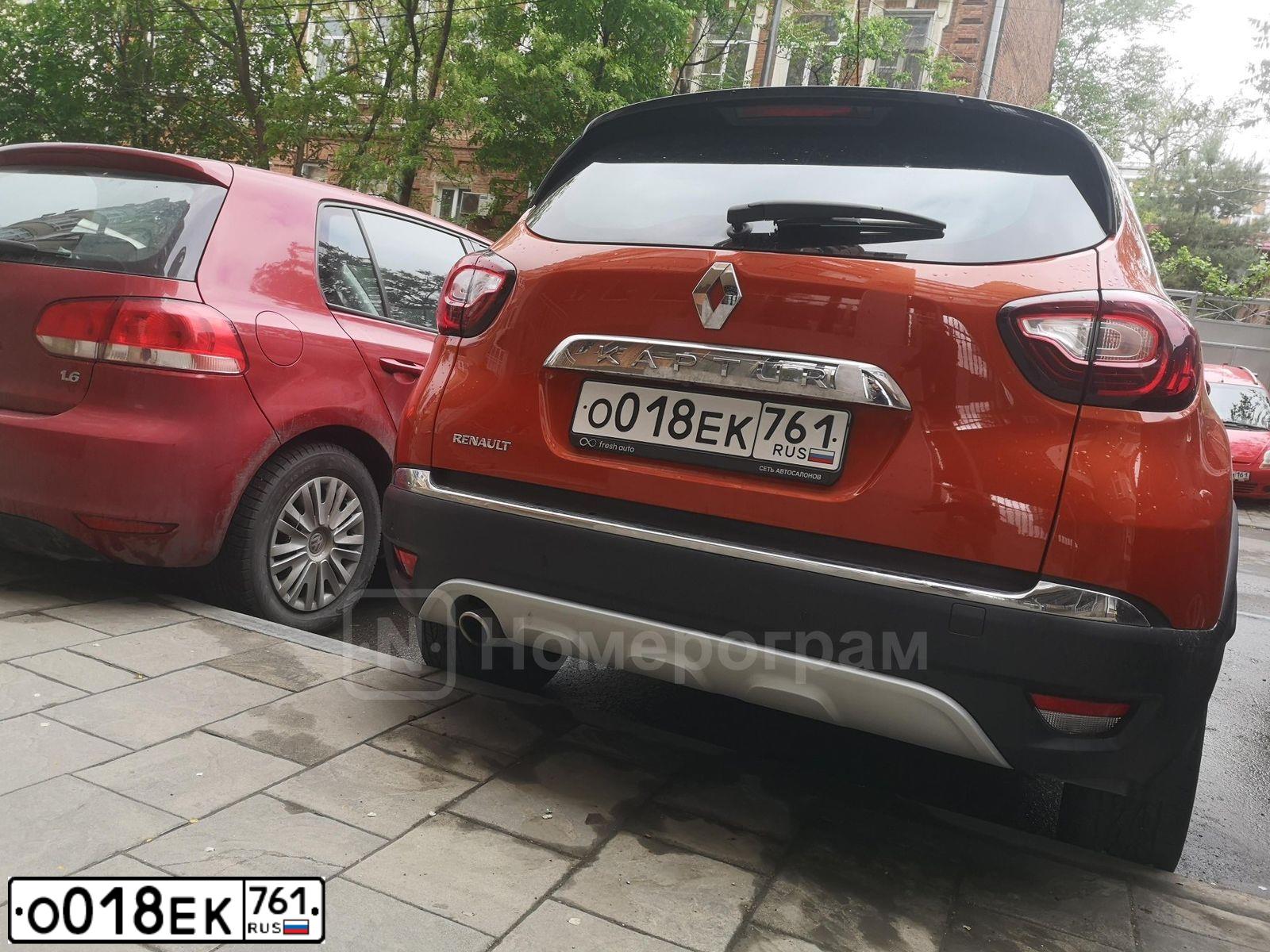 Фото автомобиля RENAULT KAPTUR, 2019 — госномер О018ЕК761. Цвет: ОРАНЖЕВЫЙ ЧЕРНЫЙ