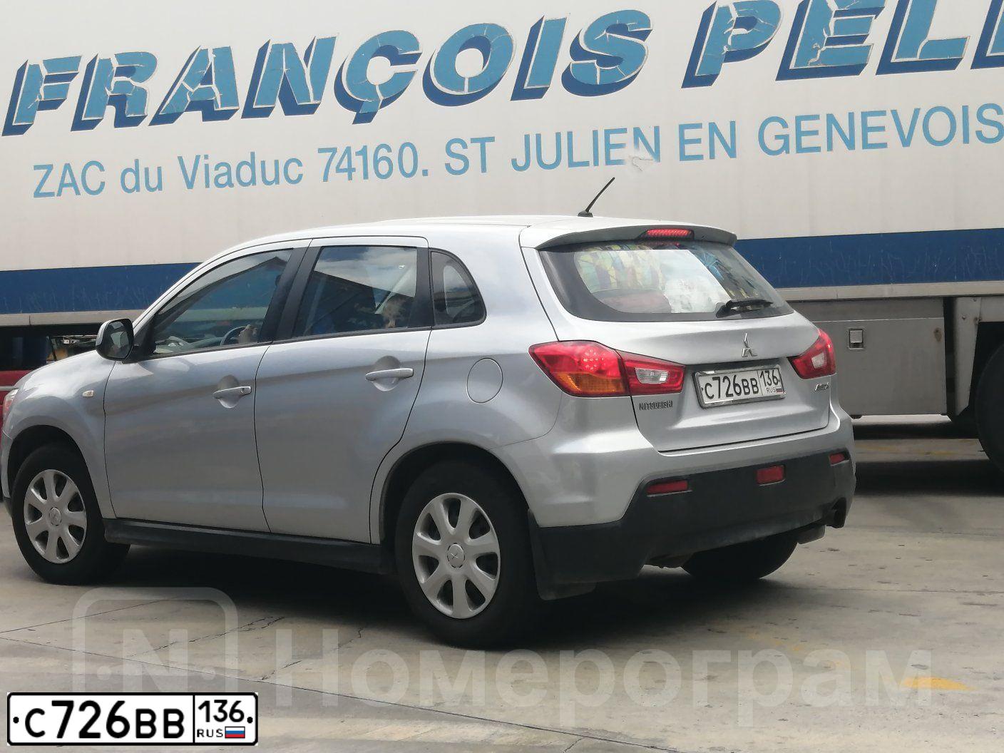 Фото автомобиля MITSUBISHI ASX, 2012 — госномер С726ВВ136. Цвет: серебристый