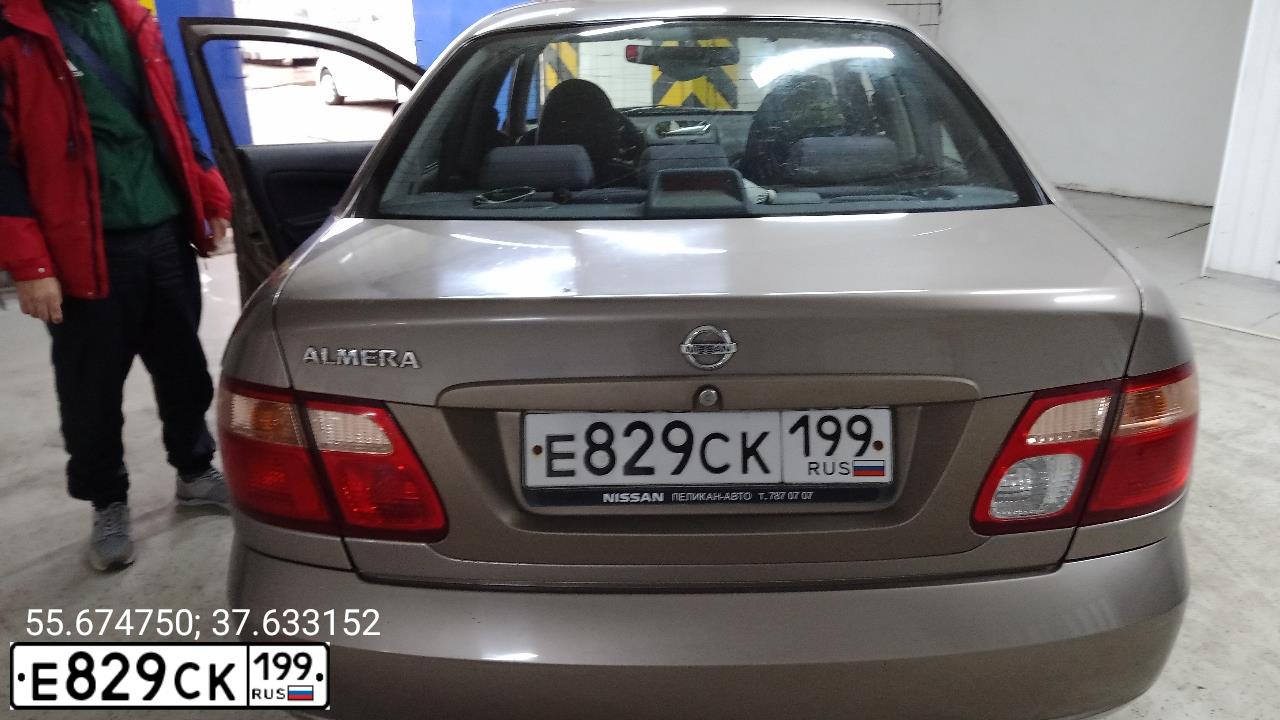 Фото автомобиля NISSAN ALMERA, 2005 — госномер Е829СК199. Цвет: БЕЖЕВЫЙ