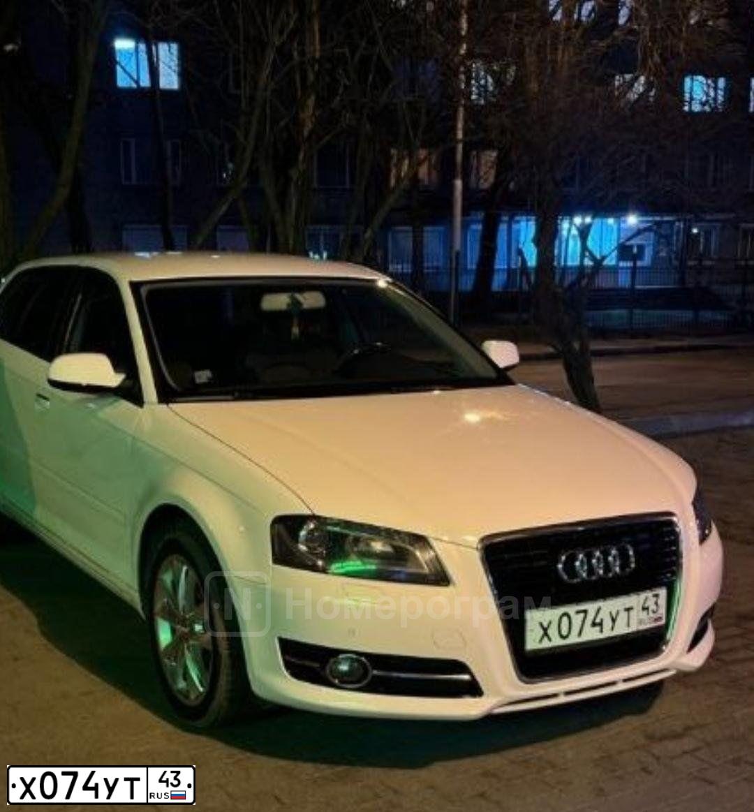 Фото автомобиля AUDI A3, 2012 — госномер Х074УТ43. Цвет: Белый
