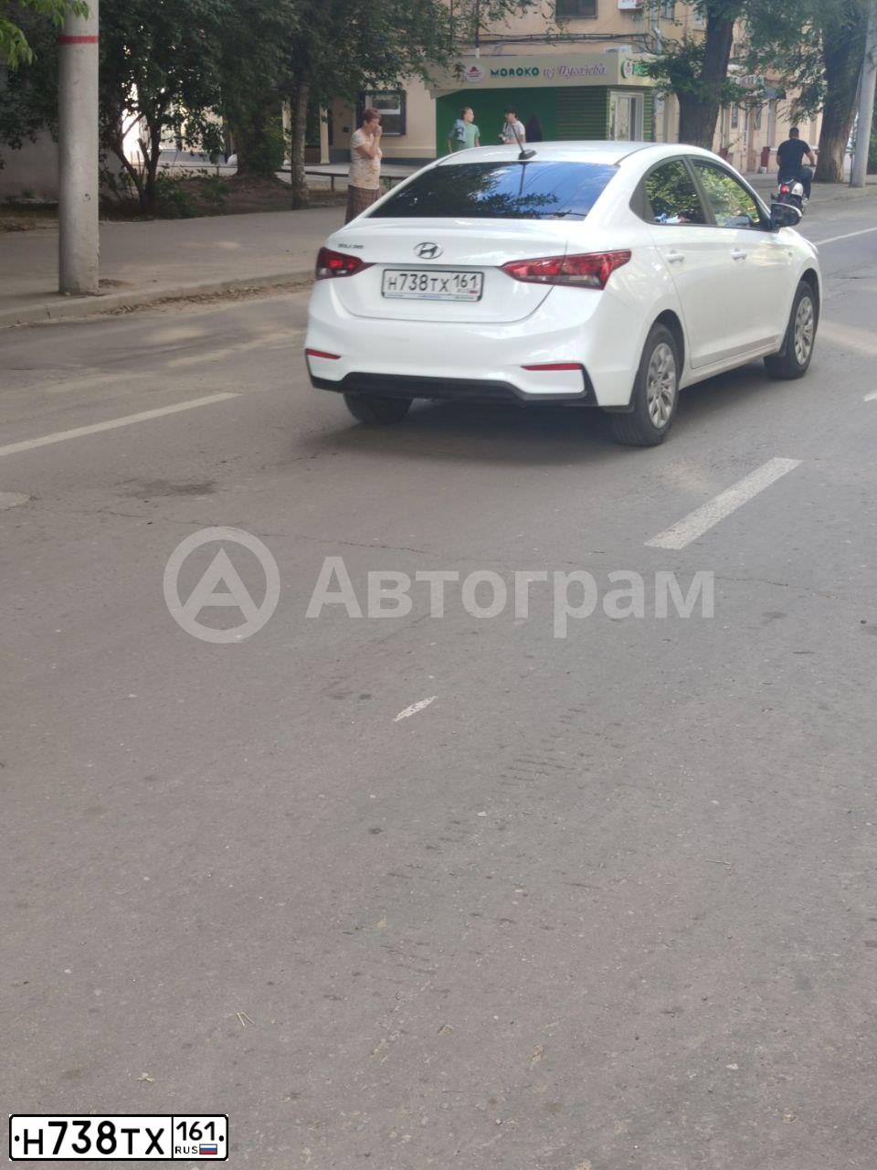 Фото автомобиля HYUNDAI SOLARIS, 2018 — госномер Н738ТХ161. Цвет: БЕЛЫЙ