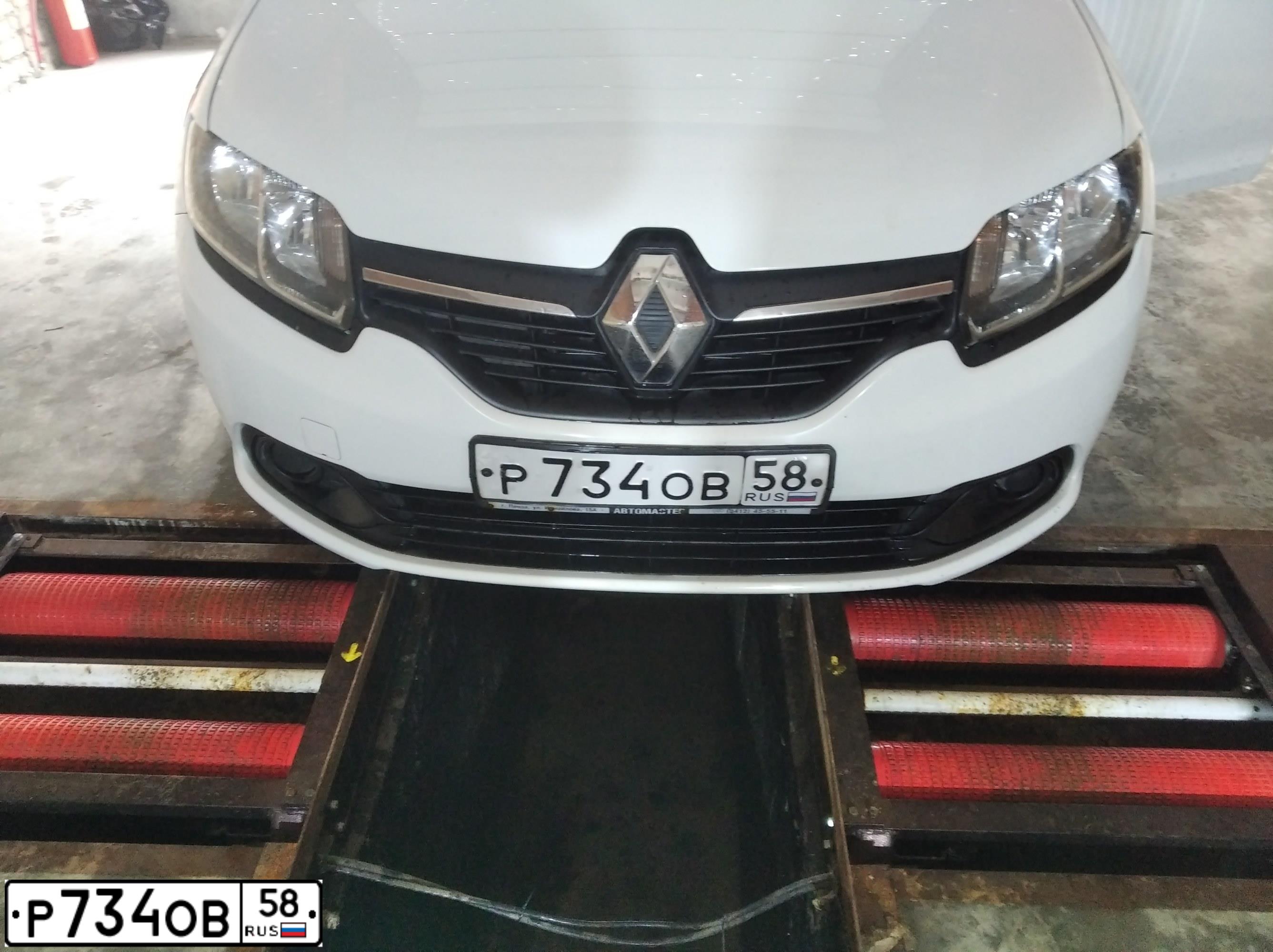 Фото автомобиля RENAULT LOGAN, 2018 — госномер Р734ОВ58. Цвет: БЕЛЫЙ