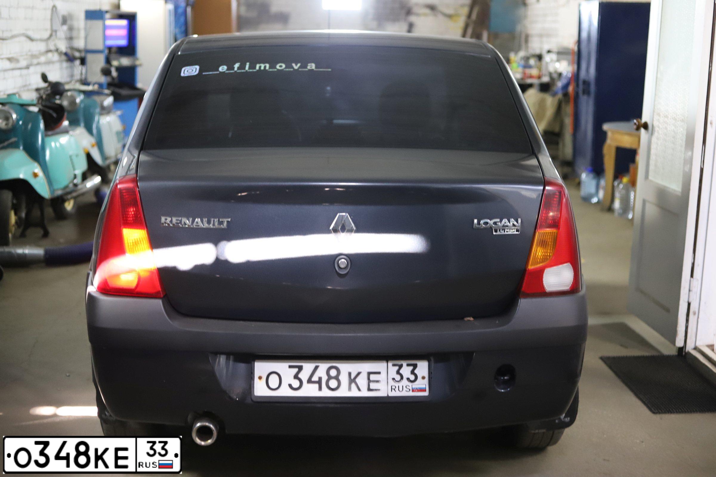 Фото автомобиля RENAULT LOGAN, 2009 — госномер О348КЕ33. Цвет: ТЕМНО-СЕРЫЙ