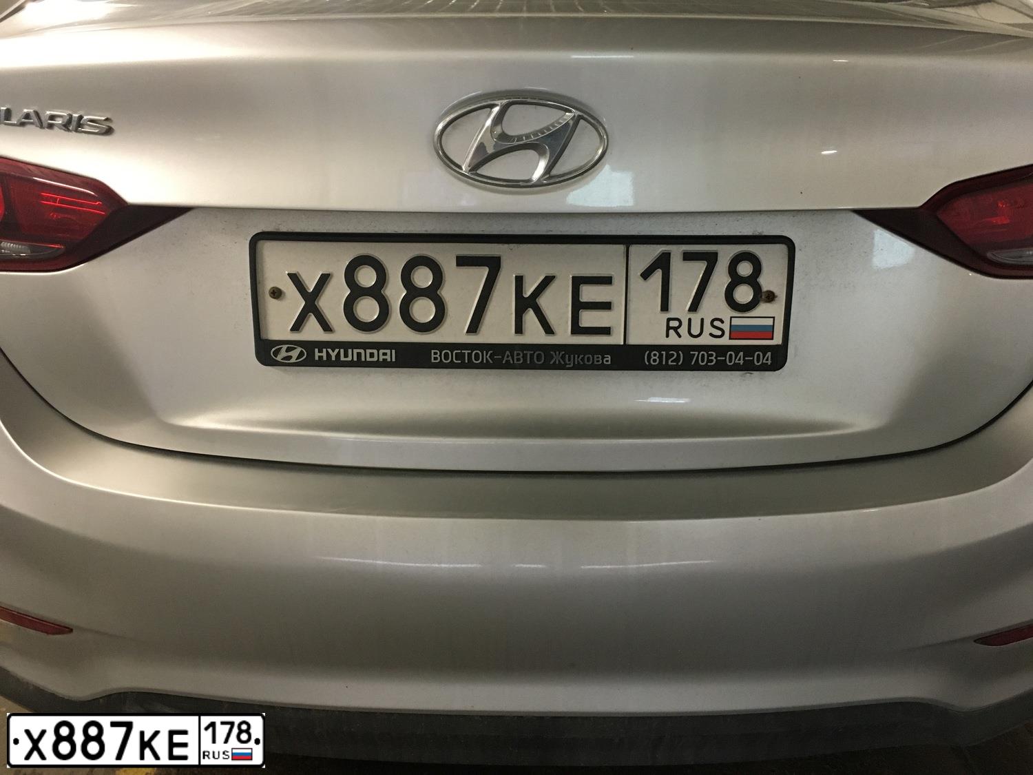Фото автомобиля HYUNDAI SOLARIS, 2017 — госномер Х887КЕ178. Цвет: СЕРЕБРИСТЫЙ