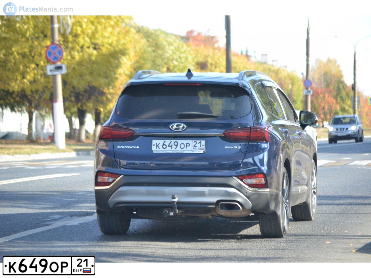 Фото автомобиля HYUNDAI SANTA FE, 2020 — госномер М750ТЕ13. Цвет: синий