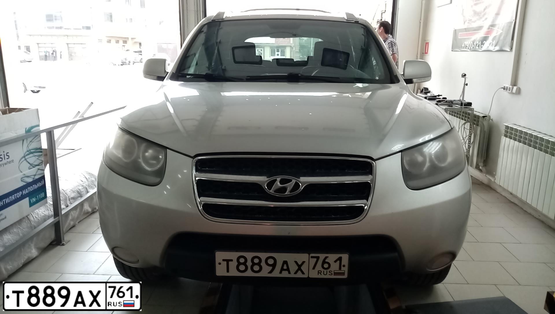 Фото автомобиля HYUNDAI SANTA FE, 2008 — госномер Т889АХ761. Цвет: Серебристый