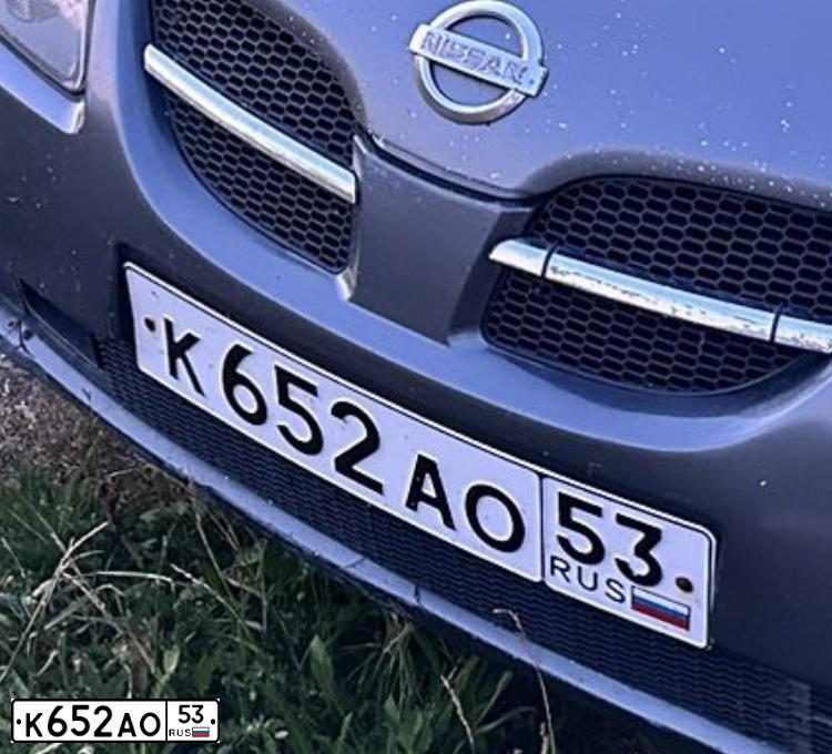 Фото автомобиля NISSAN ALMERA, 2003 — госномер К652АО53. Цвет: СЕРО-БЕЛЫЙ