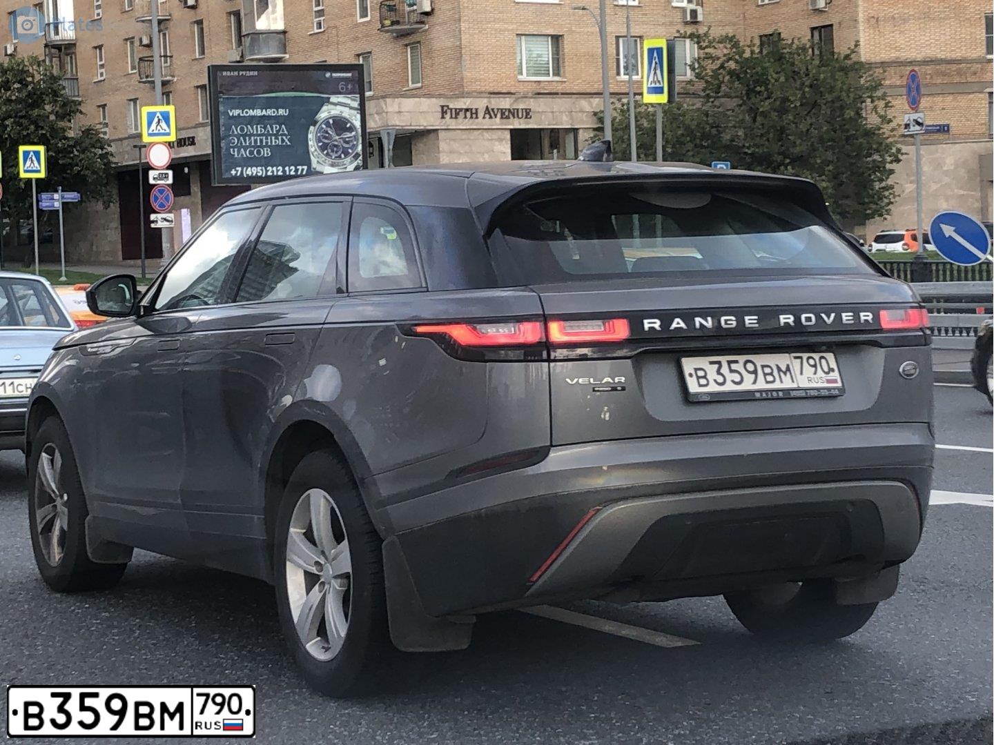 Фото автомобиля LANDROVER RANGE ROVER VELAR, 2019 — госномер В359ВМ790. Цвет: Серый