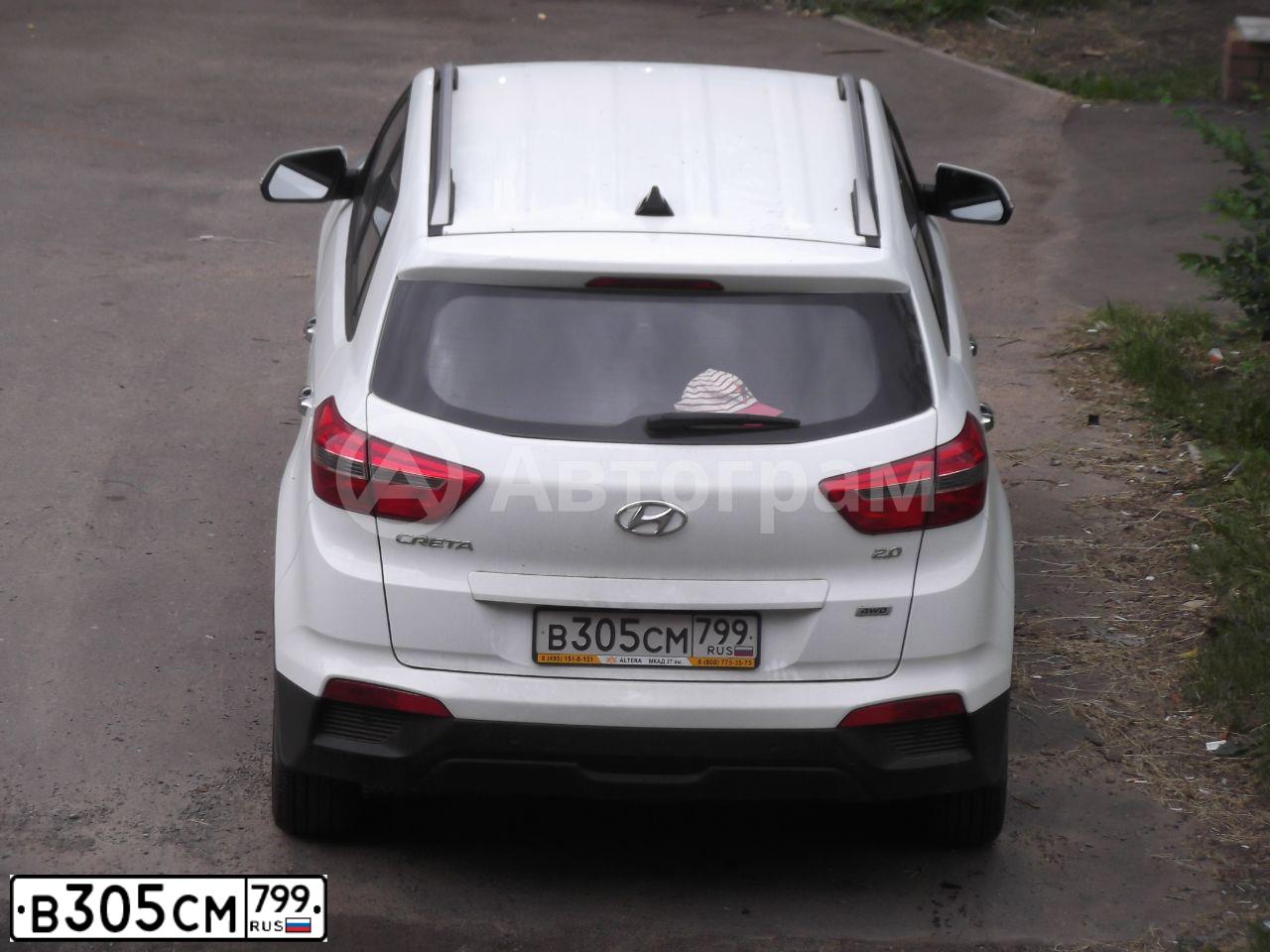 Фото автомобиля HYUNDAI CRETA, 2019 — госномер В305СМ799. Цвет: Белый