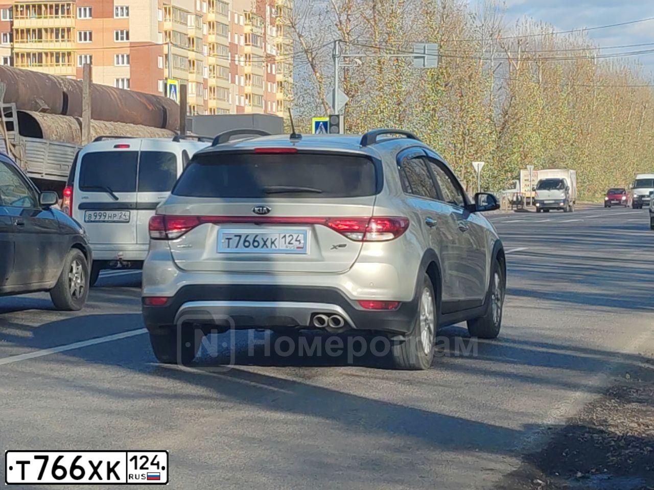 Фото автомобиля KIA RIO, 2018 — госномер Т766ХК124. Цвет: БЕЖЕВЫЙ
