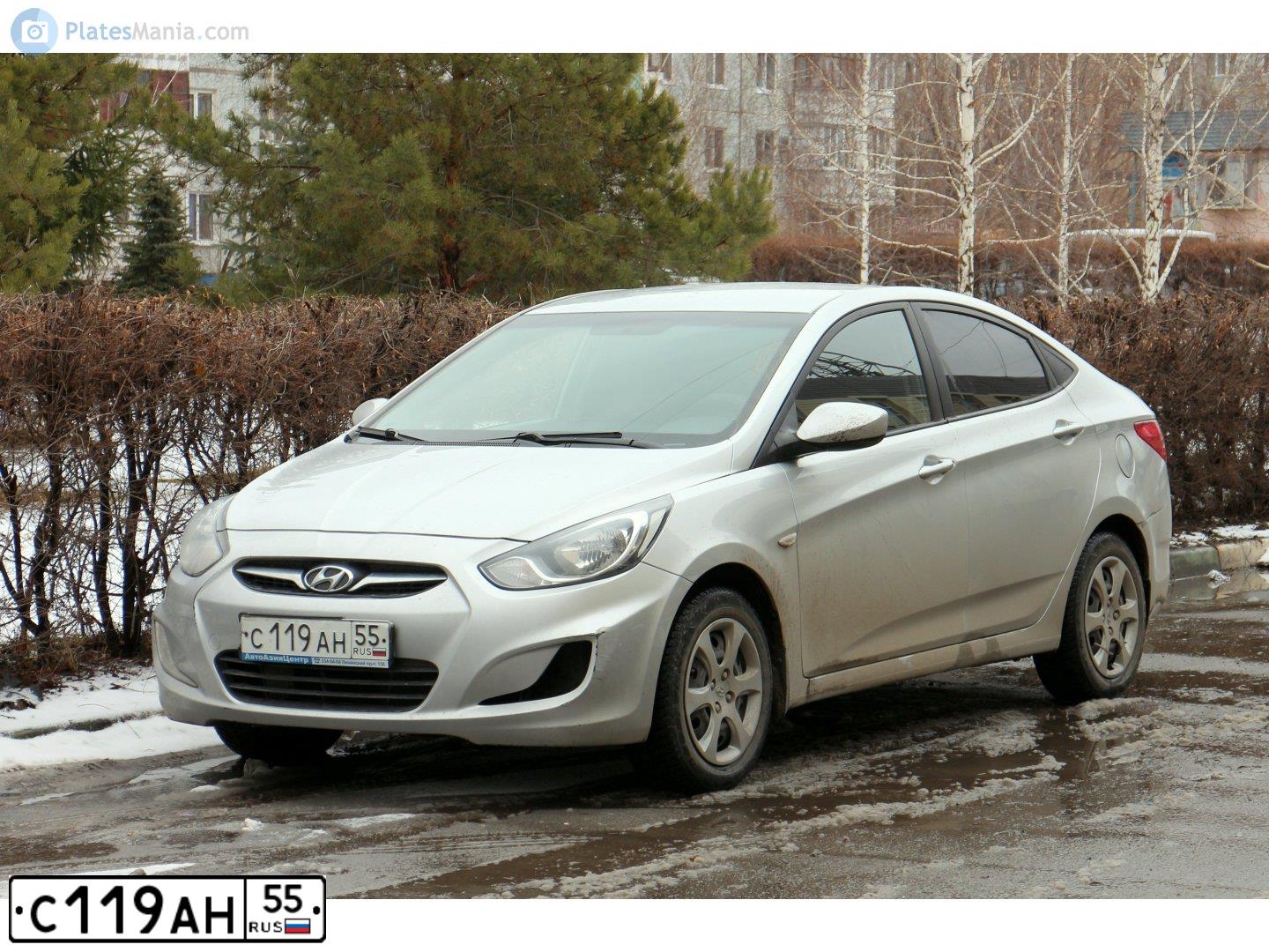 Фото автомобиля HYUNDAI SOLARIS, 2011 — госномер С119АН55. Цвет: Серебристый
