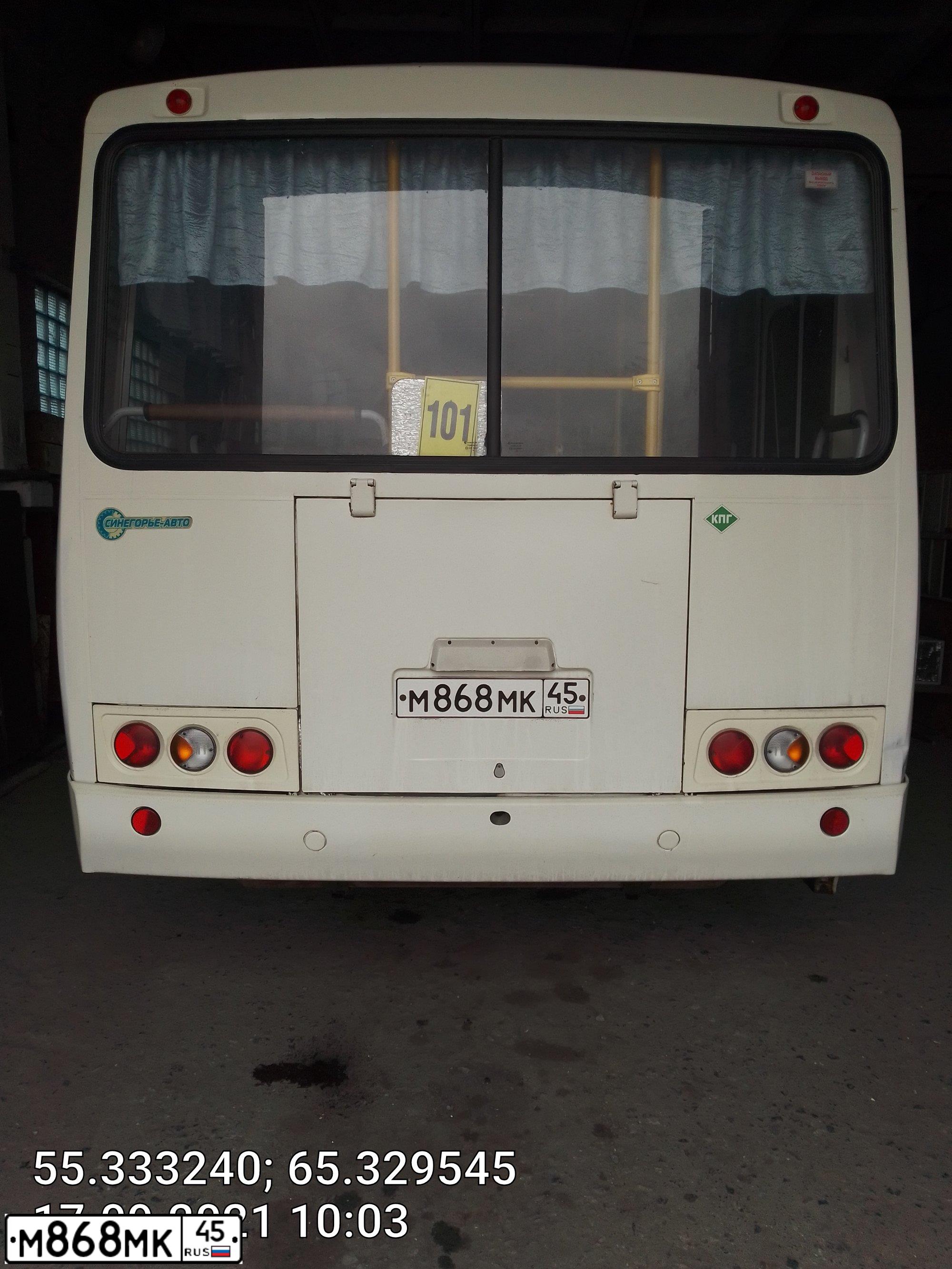 Фото автомобиля PAZ 3205, 2018 — госномер М868МК45. Цвет: Белый