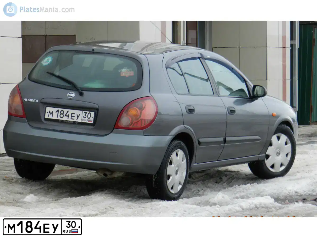 Фото автомобиля NISSAN ALMERA, 2005 — госномер М184ЕУ30. Цвет: СЕРЫЙ