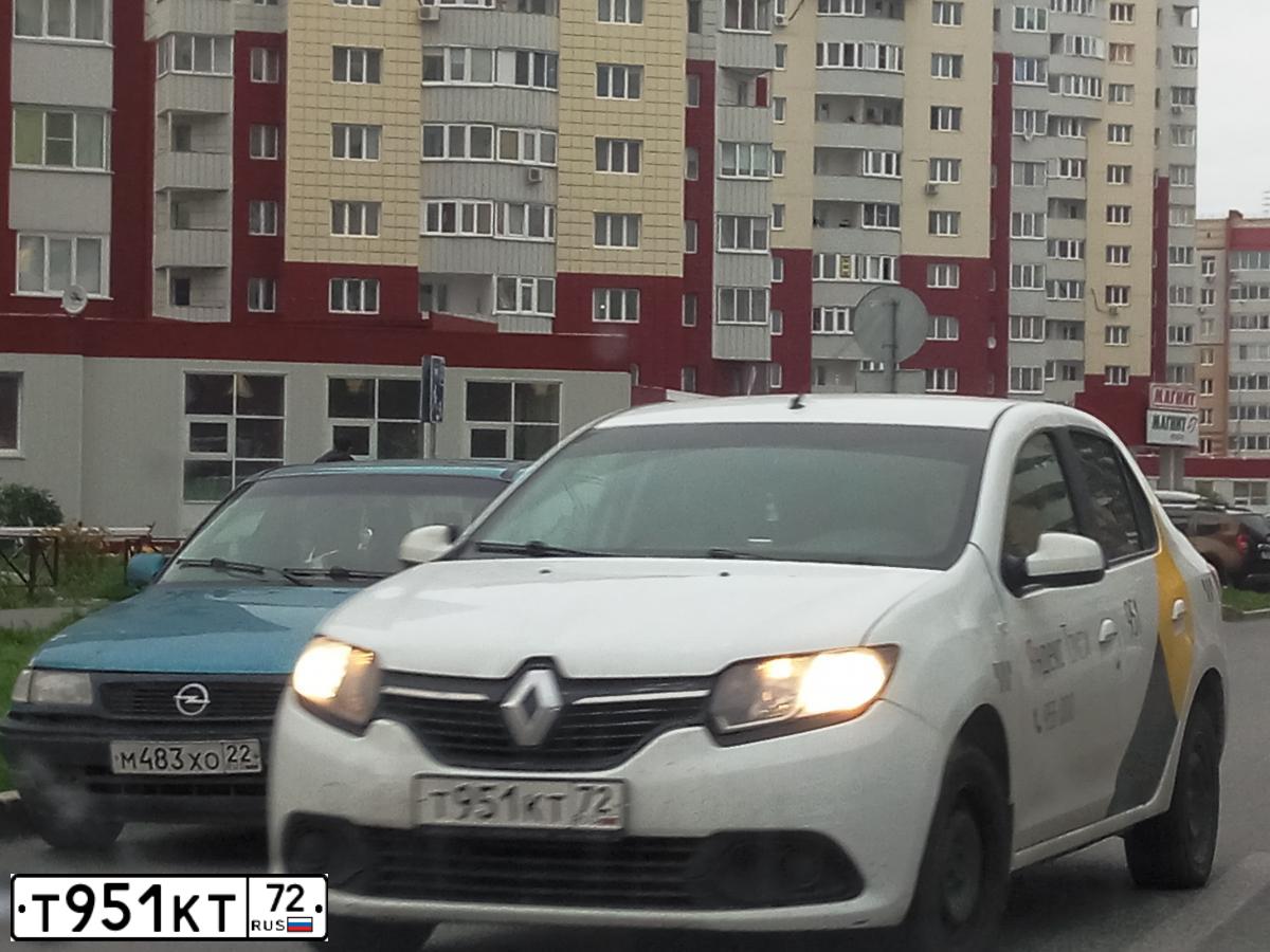 Фото автомобиля RENAULT LOGAN, 2018 — госномер Т951КТ72. Цвет: Белый