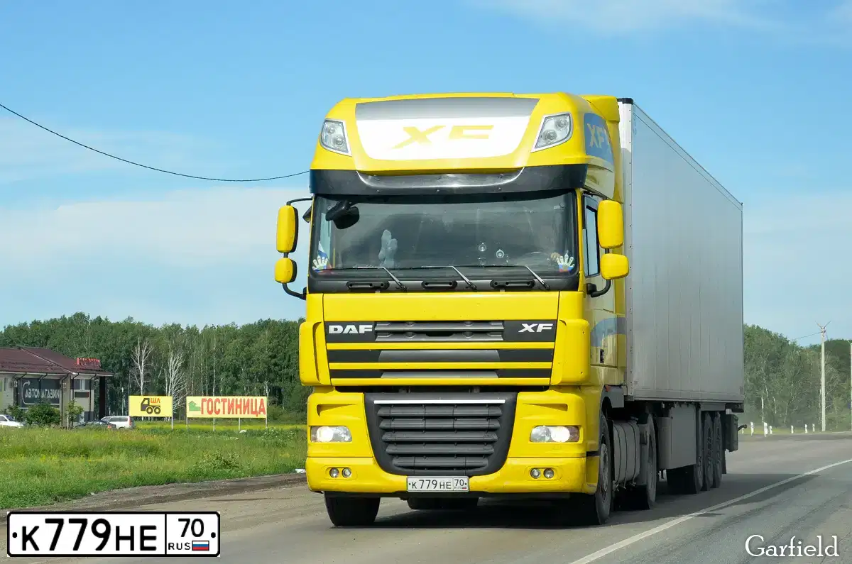 Фото автомобиля DAF XF 105 FT /4X2/, 2014 — госномер В364НУ124. Цвет: ЖЕЛТЫЙ