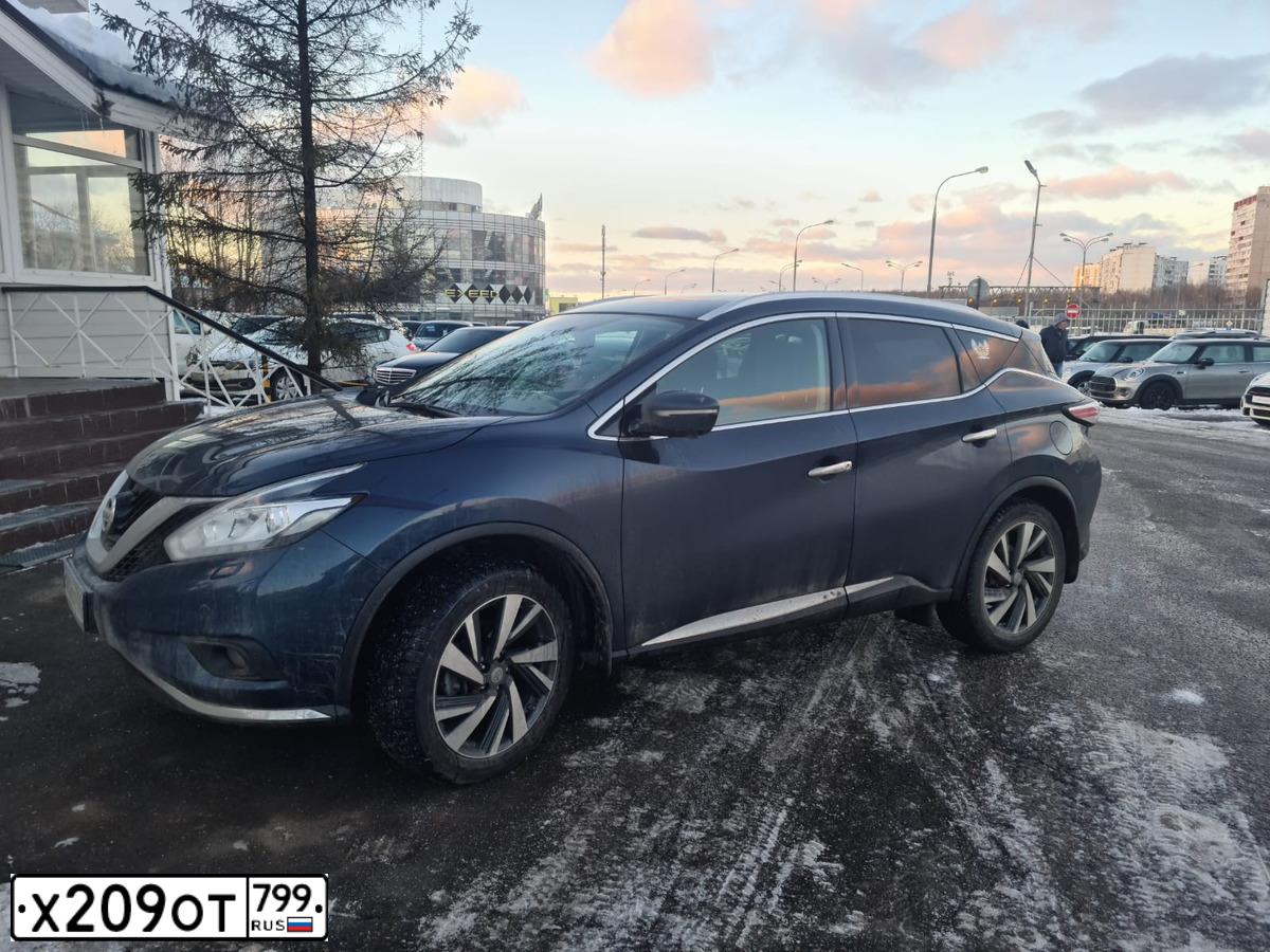 Фото автомобиля NISSAN MURANO, 2019 — госномер Х209ОТ799. Цвет: ТЕМНО-СИНИЙ 