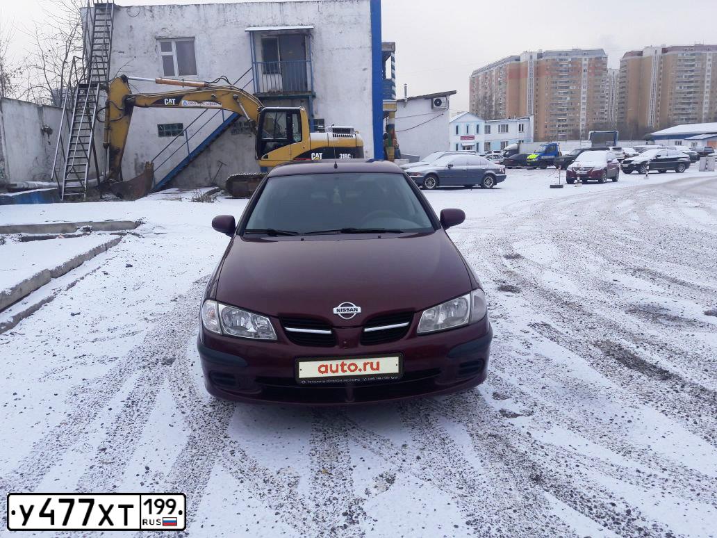 Фото автомобиля NISSAN ALMERA, 2002 — госномер У477ХТ199. Цвет: ВИШНЕВЫЙ