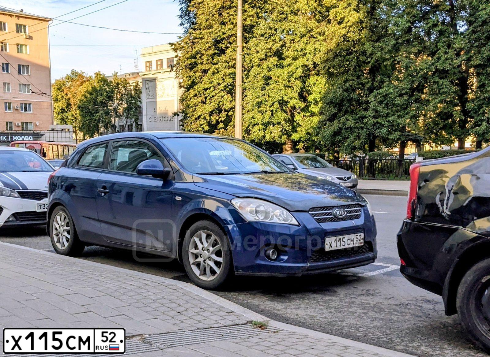 Фото автомобиля KIA CEE'D, 2008 — госномер Х115СМ52. Цвет: СИНИЙ