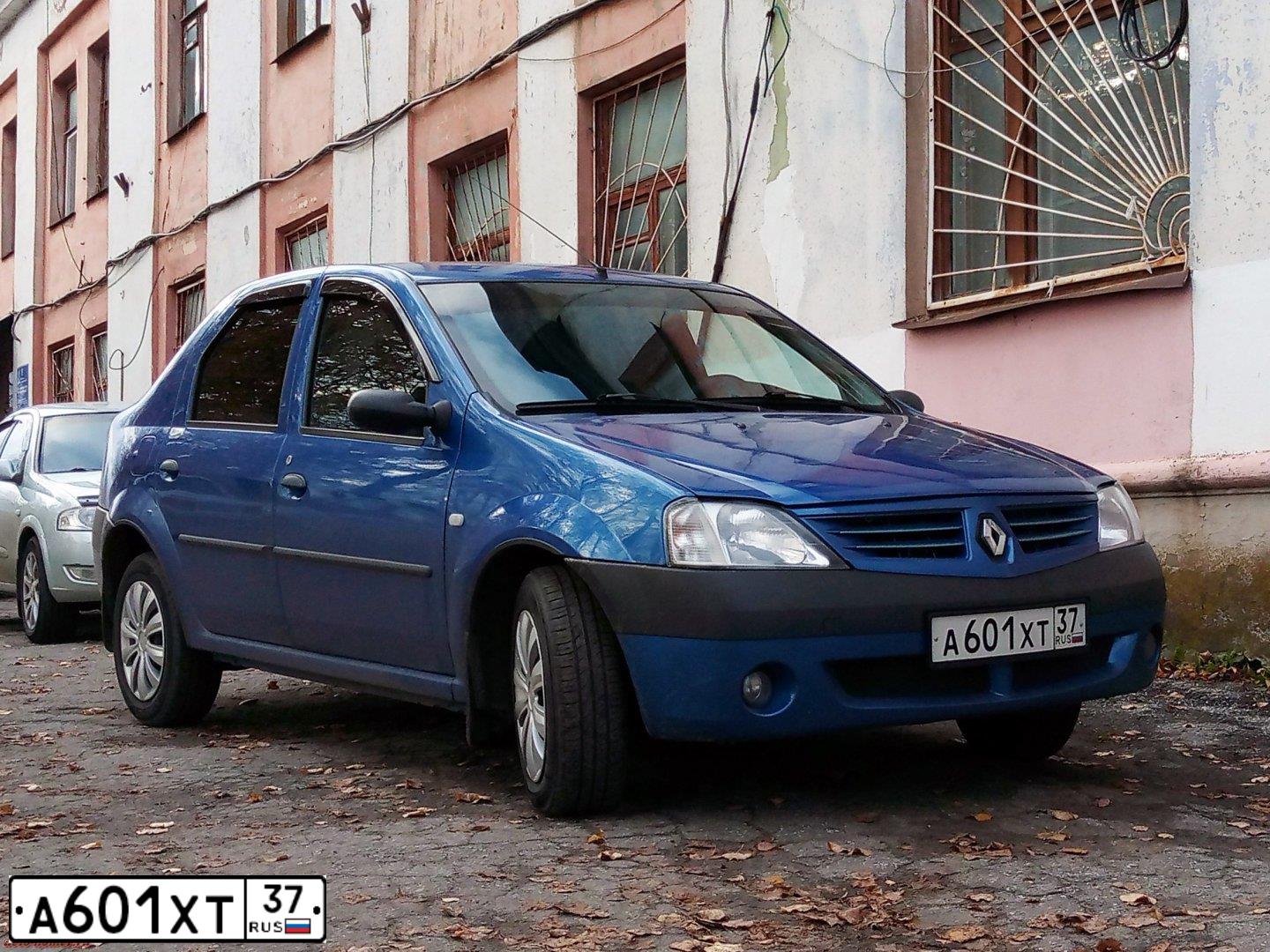Фото автомобиля RENAULT LOGAN, 2008 — госномер А601ХТ37. Цвет: СИНИЙ МЕТАЛЛИК