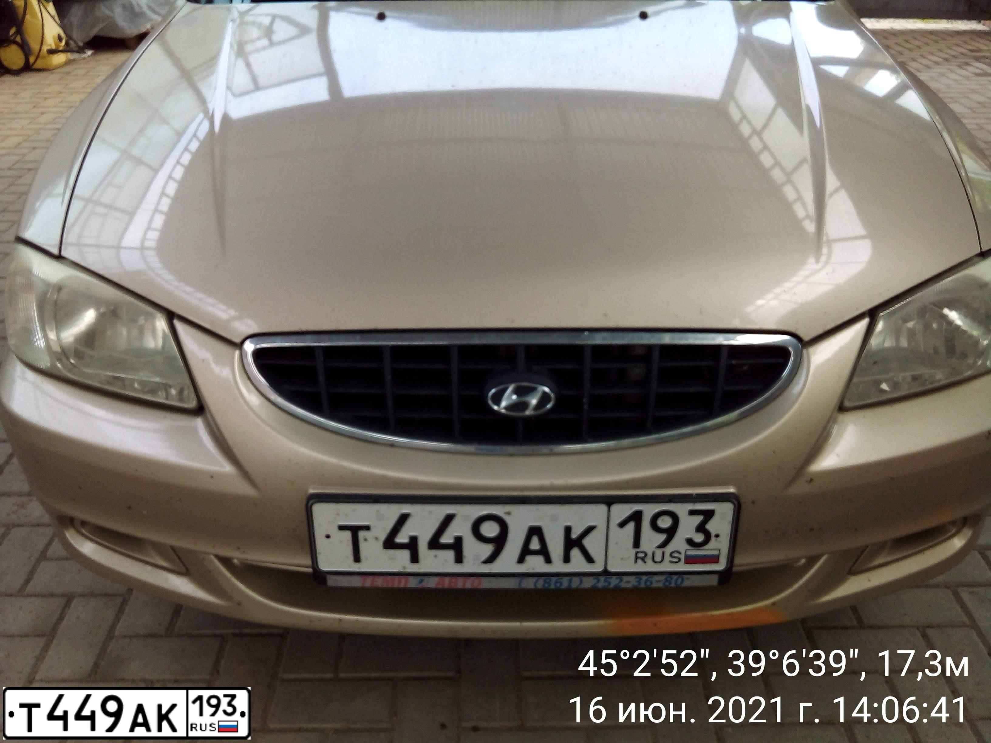 Фото автомобиля TAGAZ ACCENT, 2006 — госномер Т449АК193. Цвет: БЕЖЕВЫЙ