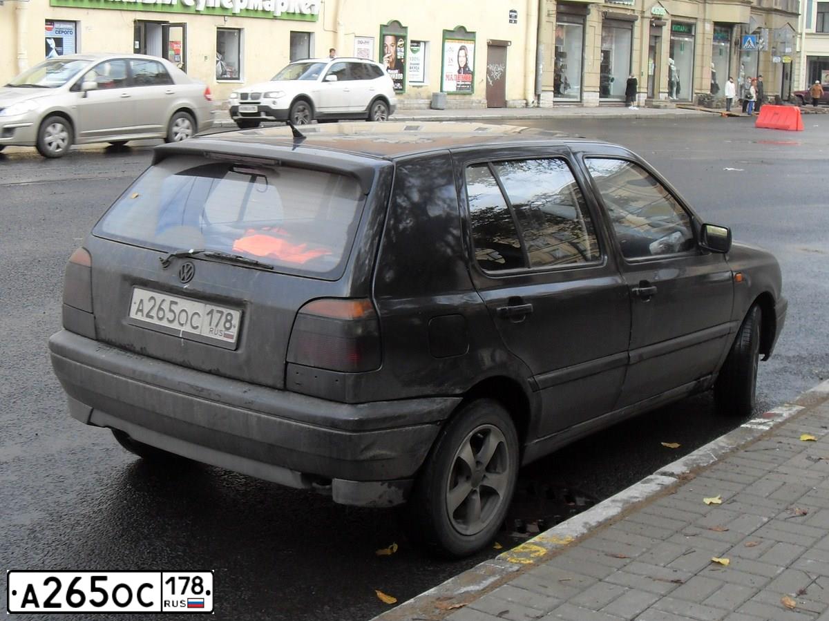 Фото автомобиля VOLKSWAGEN GOLF, 1992 — госномер А265ОС178. Цвет: ЧЕРНЫЙ