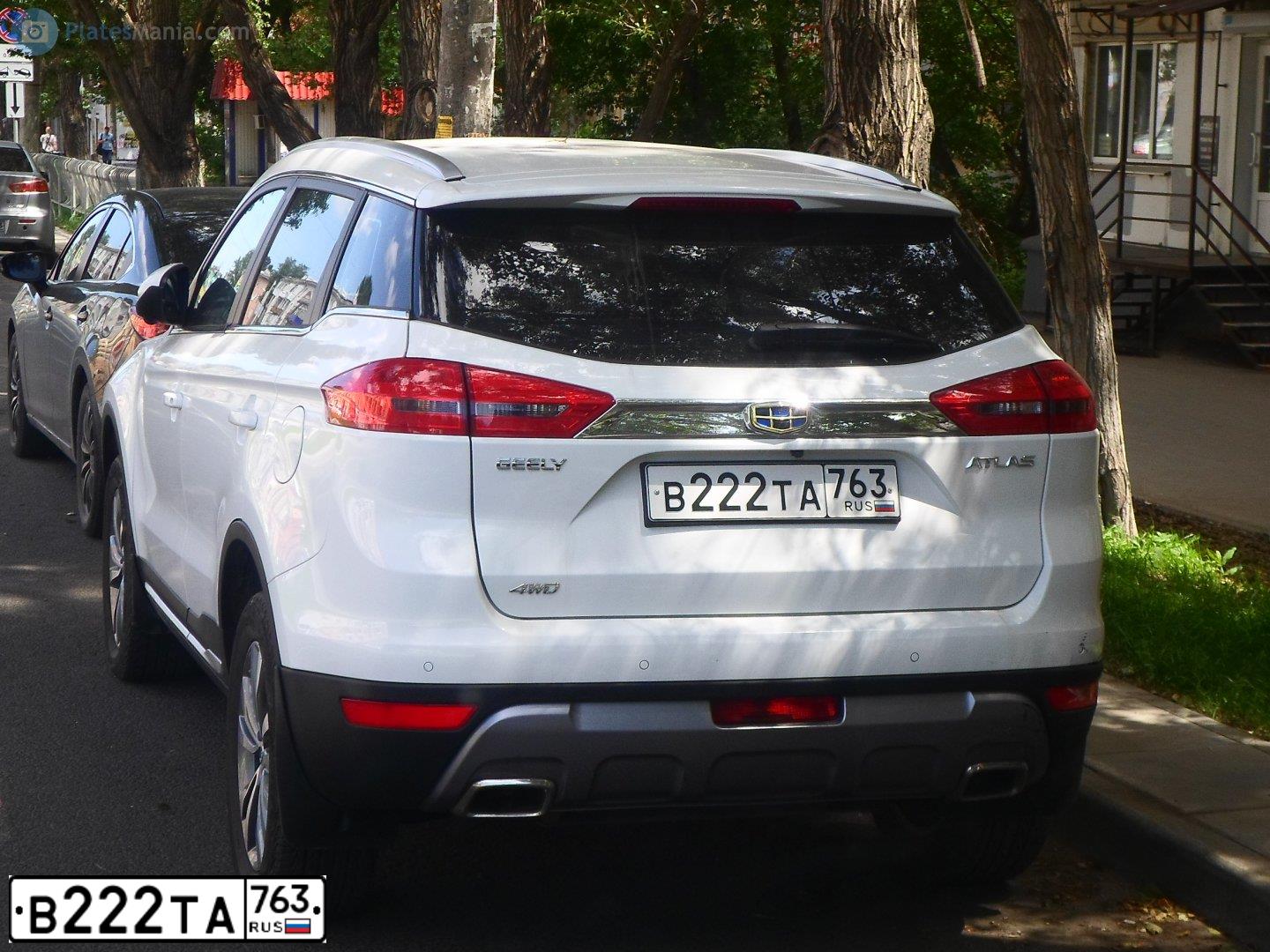 Фото автомобиля GEELY ATLAS, 2020 — госномер В222ТА763. Цвет: Белый