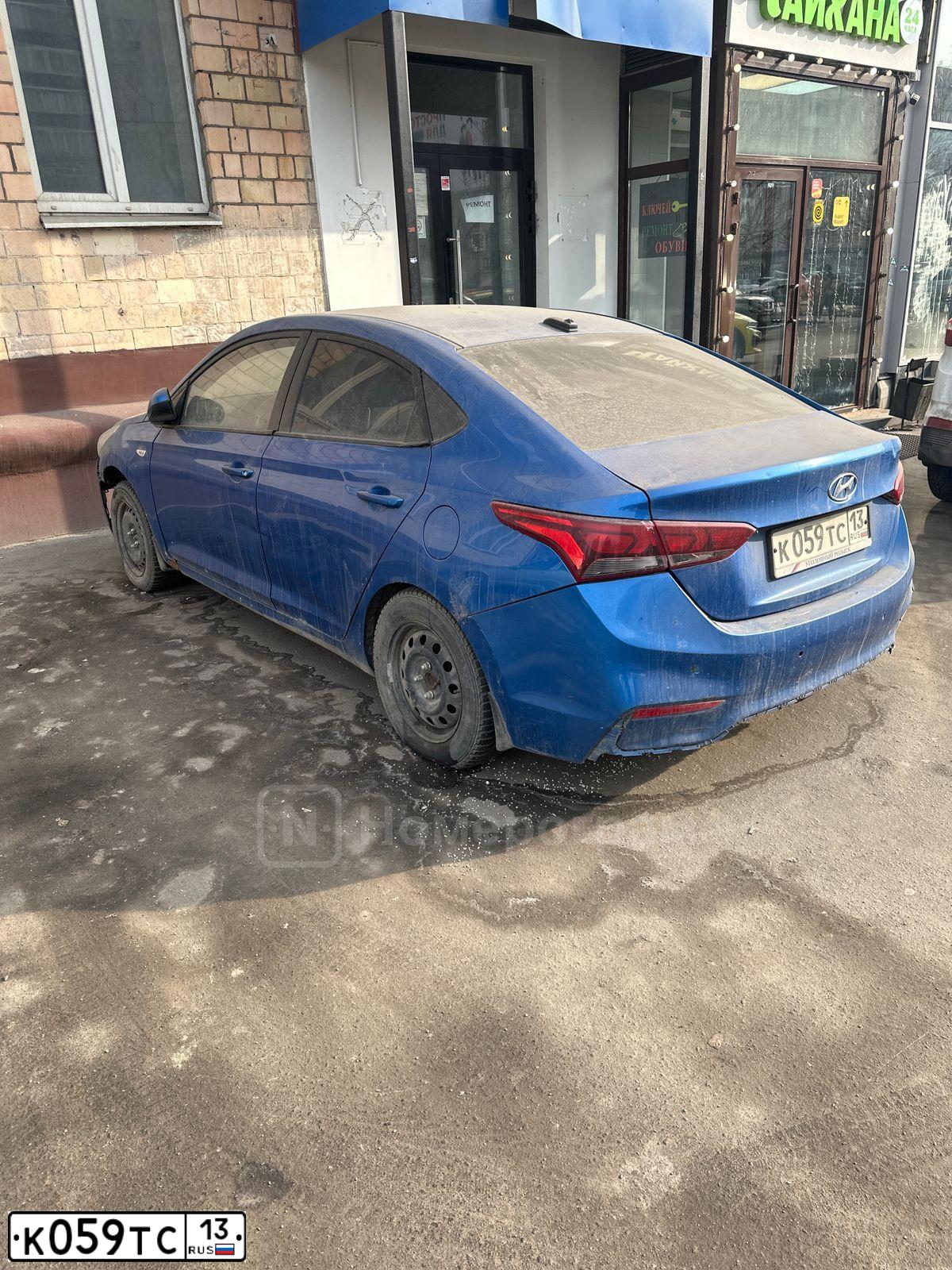 Фото автомобиля HYUNDAI SOLARIS, 2018 — госномер К059ТС13. Цвет: синий