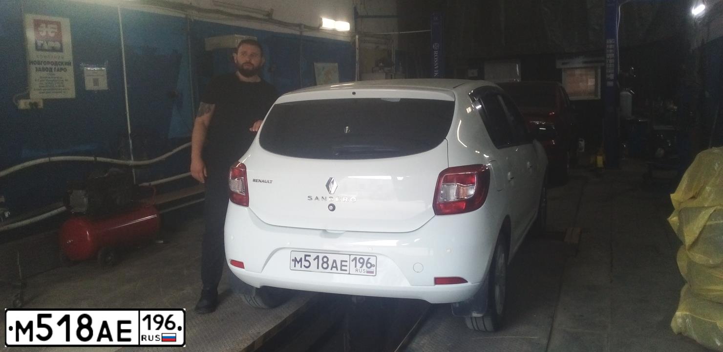 Фото автомобиля RENAULT SANDERO, 2018 — госномер В293НР155. Цвет: Белый