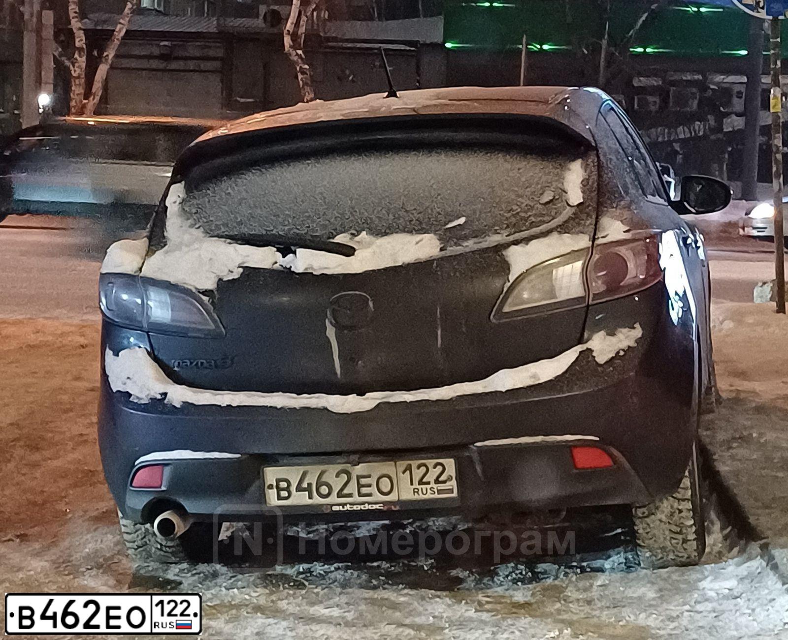 Фото автомобиля MAZDA A 3, 2011 — госномер В462ЕО122. Цвет: ЧЕРНЫЙ