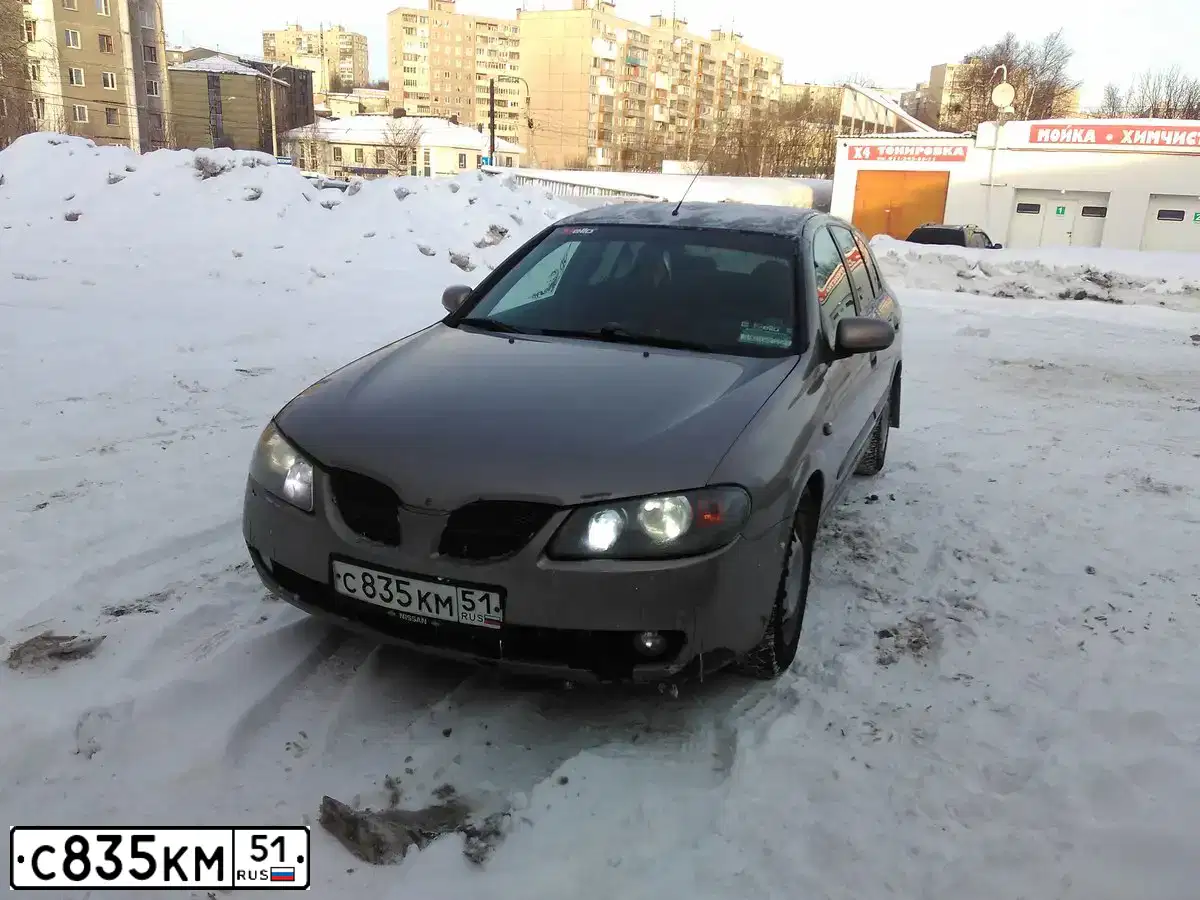 Фото автомобиля NISSAN ALMERA, 2005 — госномер Н005ЕН51. Цвет: БЕЖЕВЫЙ