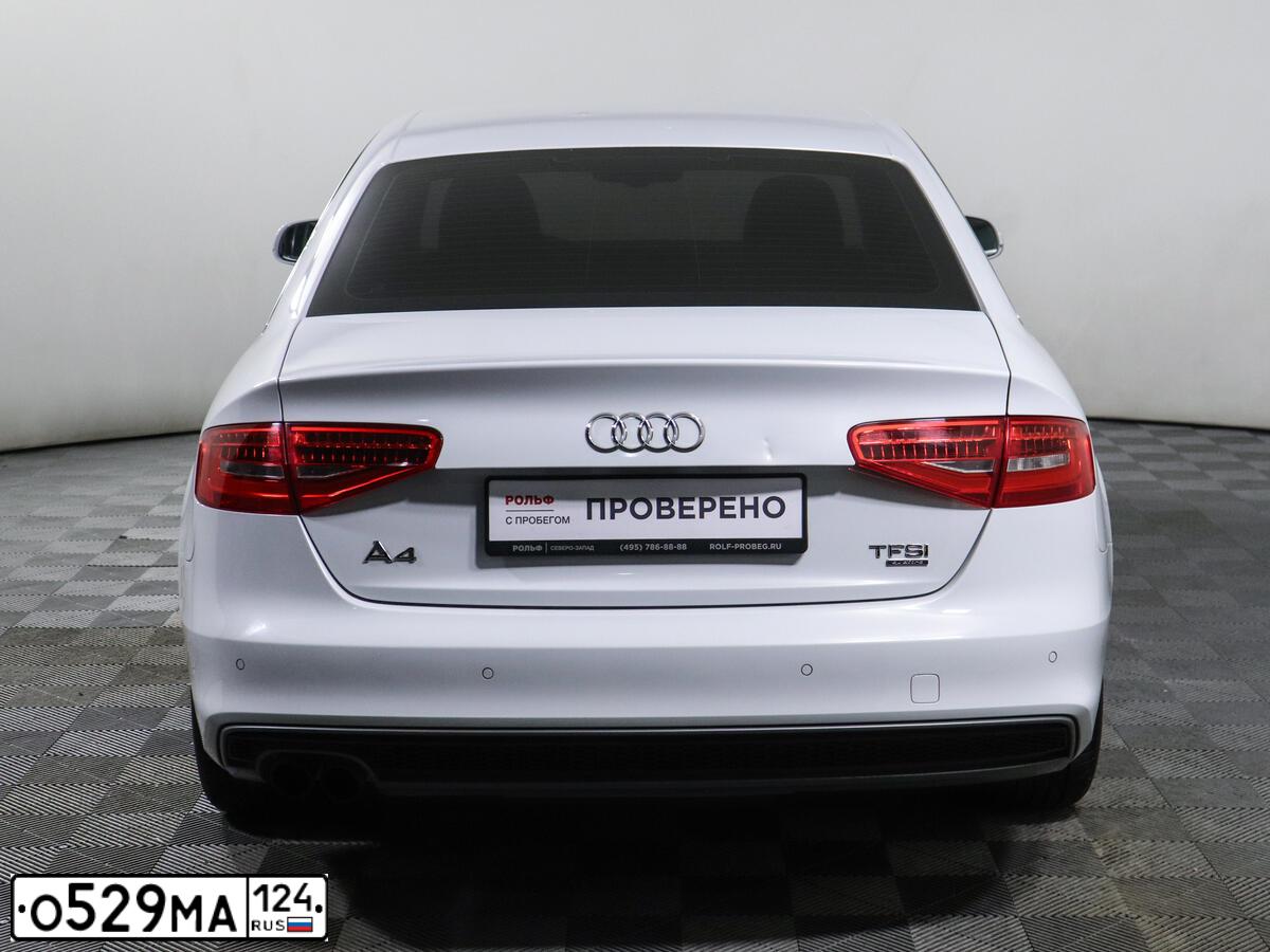 Фото автомобиля AUDI A4, 2013 — госномер О529МА124. Цвет: Белый