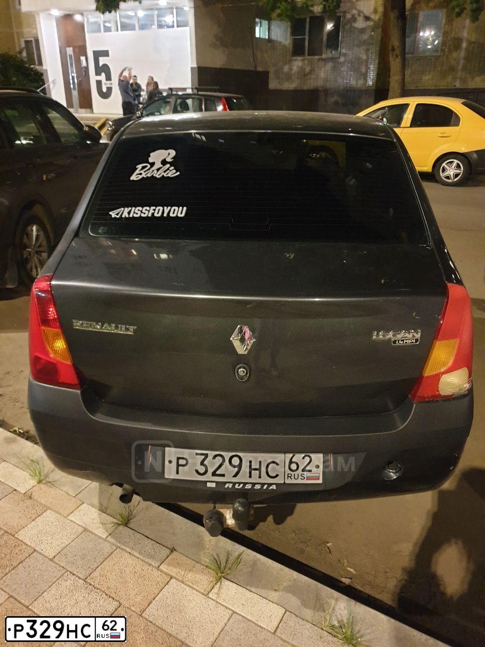 Фото автомобиля RENAULT LOGAN, 2008 — госномер Р329НС62. Цвет: ТЕМНО-СЕРЫЙ