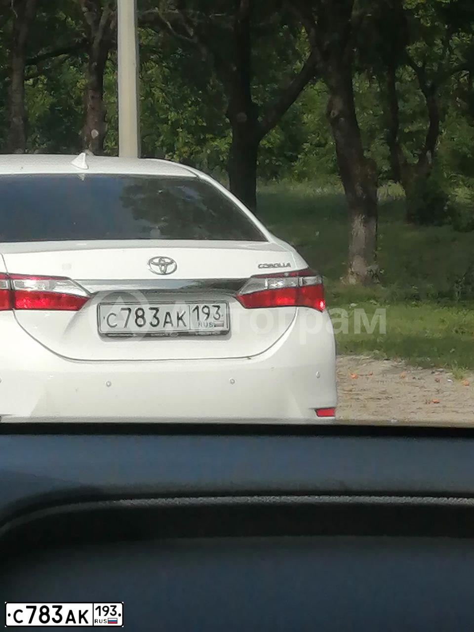 Фото автомобиля TOYOTA COROLLA, 2018 — госномер С783АК193. Цвет: Белый