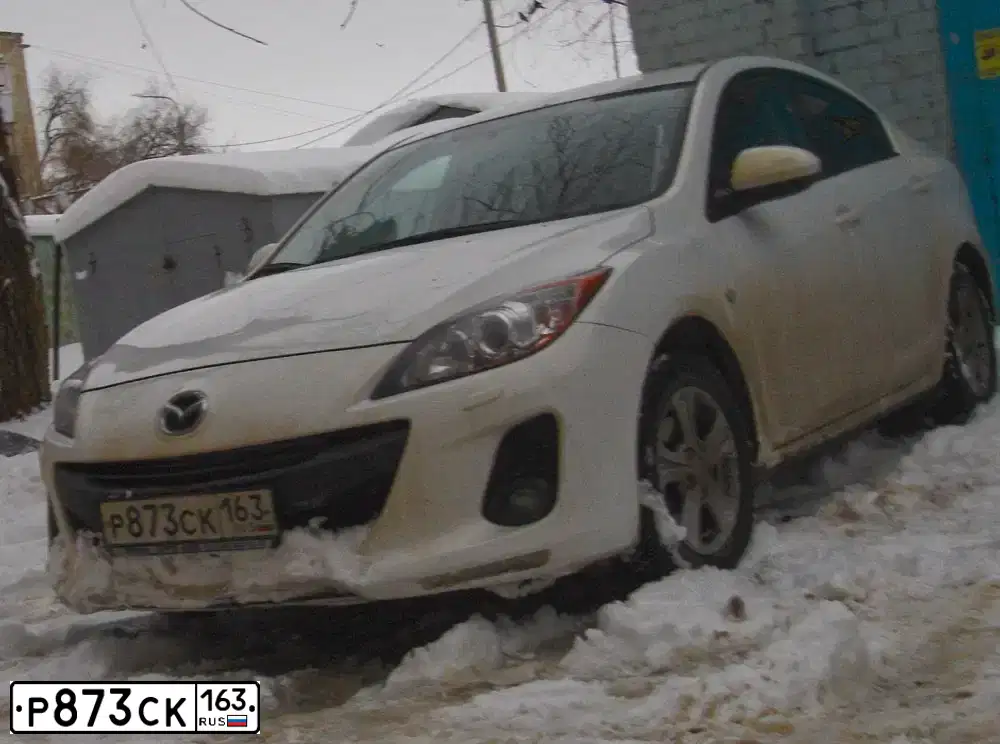 Фото автомобиля MAZDA 3, 2012 — госномер Р873СК163. Цвет: БЕЛЫЙ